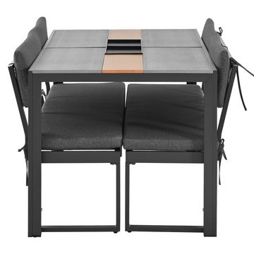 XDeer Essgruppe Aluminium-Esstisch Stühlen Set Sechs Sitzplätze Großes Volumen, Abnehmbaren und waschbaren Rücken- und Sitzkissen Tisch