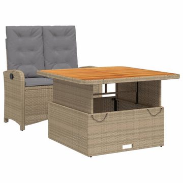 vidaXL Garten-Essgruppe 2-tlg. Garten-Essgruppe mit Kissen Beige Poly Rattan, (2-tlg)