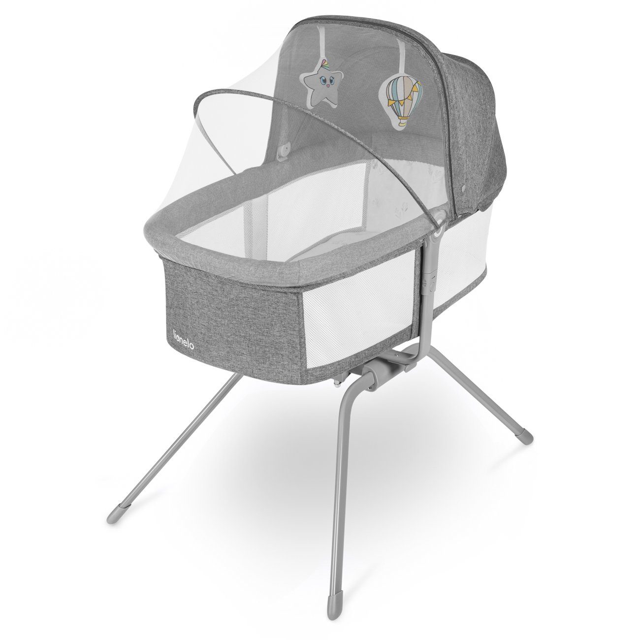 lionelo Baby-Reisebett MALIN GREY CONCRETE, 3in1 0-9kg SCHNELLE MONTAGE LockGuard