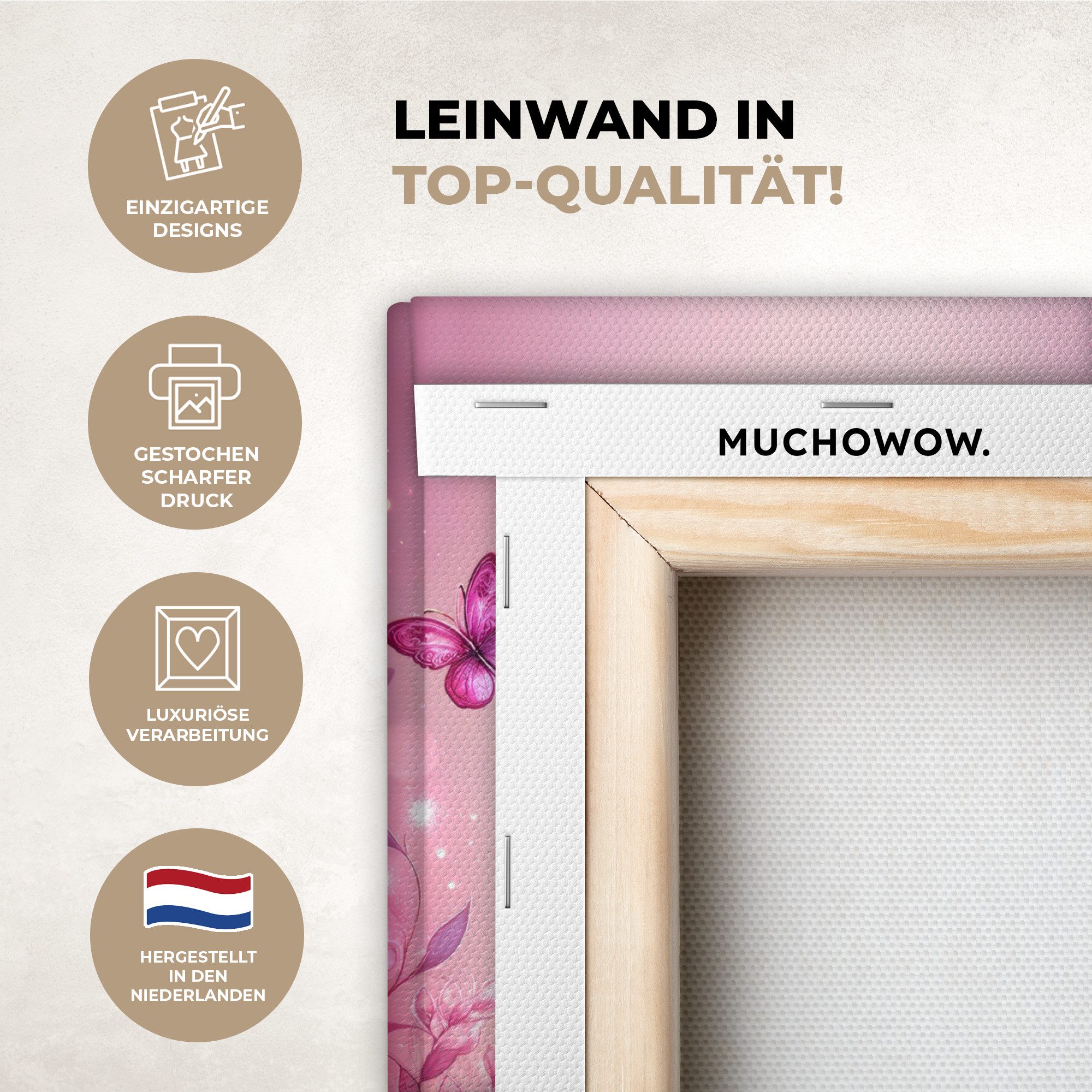 OneMillionCanvasses® Leinwandbild Schmetterling - Rosa - Blumen, Fotodruck günstig online kaufen