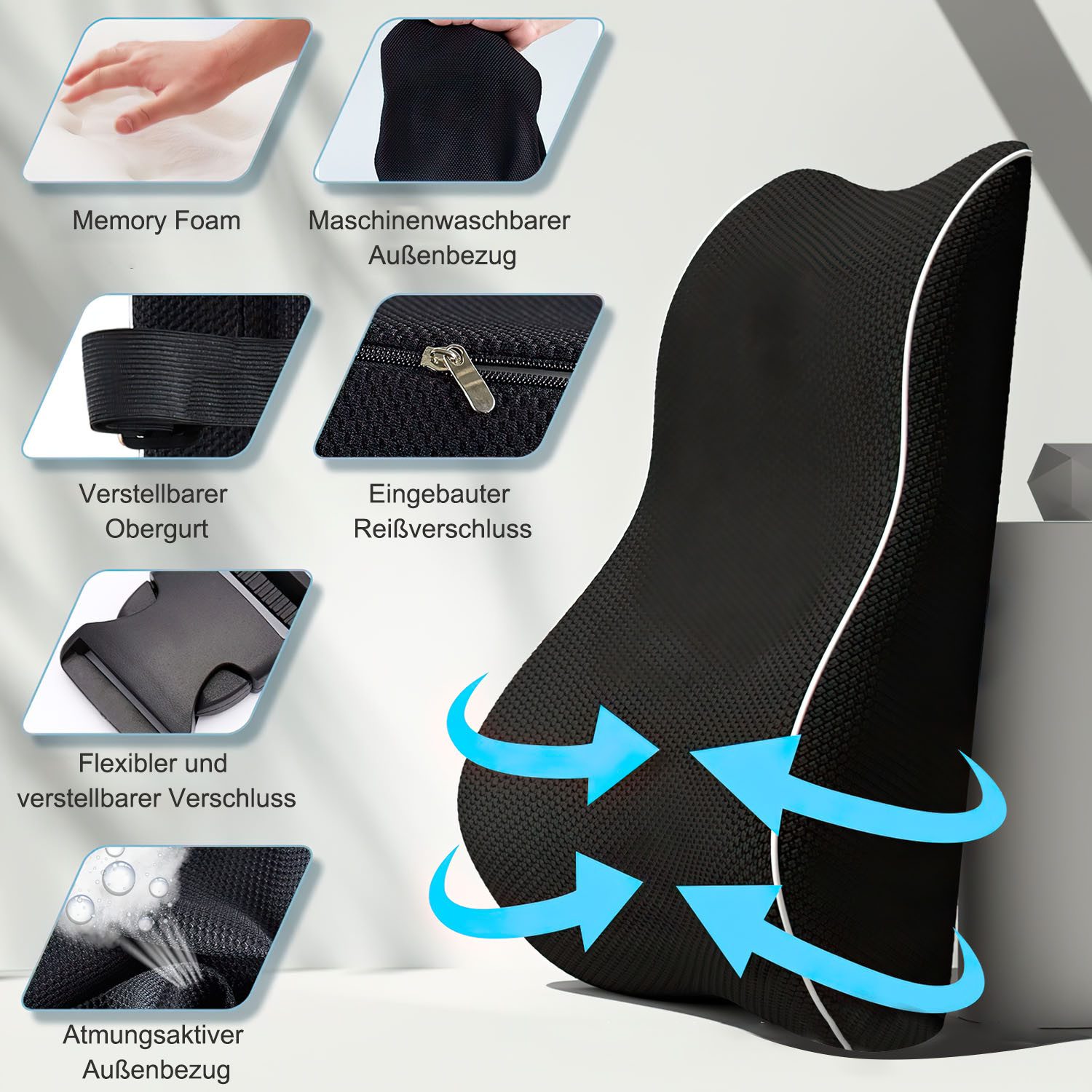 SURFOU Lendenkissen Lendenwirbelkissen Lordosenstütze Auto Rückenstützkissen Auto, Auto Rückenschmerzen mit Meomory Ergonomisches, Rückenkissen für Bürostuhl Sofa Autositz Rollstuhl Lendenwirbelkissen