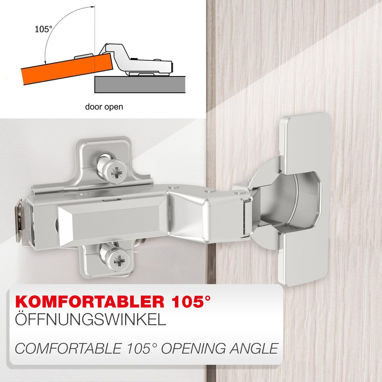 SO-TECH® Türbeschlag SMOOTH Topfband T45 Scharnier Innenanschlag Komplettset (2 St), 2er Set Standard gedämpft mit Kreuzplatte