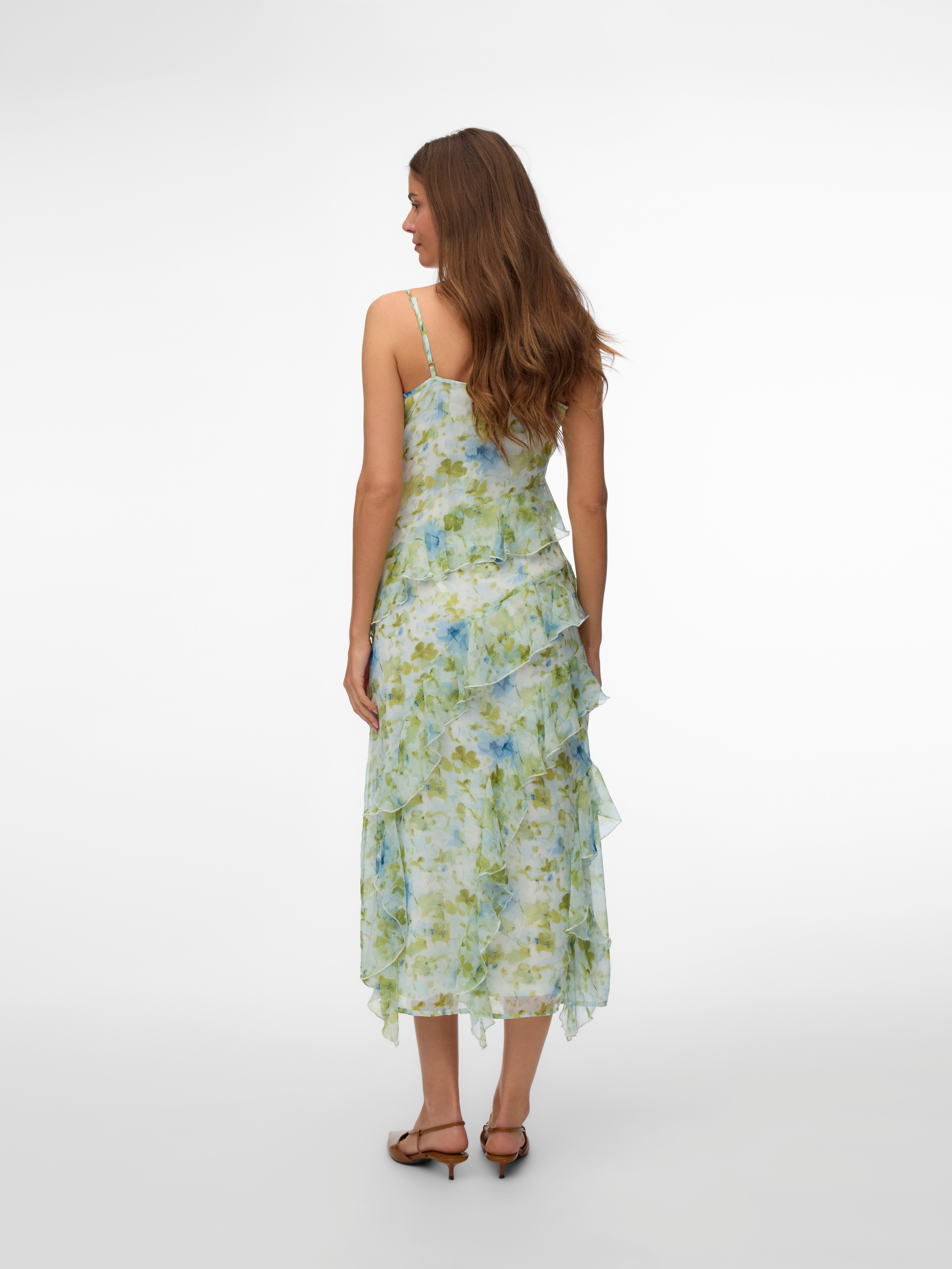 Vero Moda Trägerkleid VMSMILLA S/L V-NECK LONG FRILL DRESS WVN Kunstfaser
