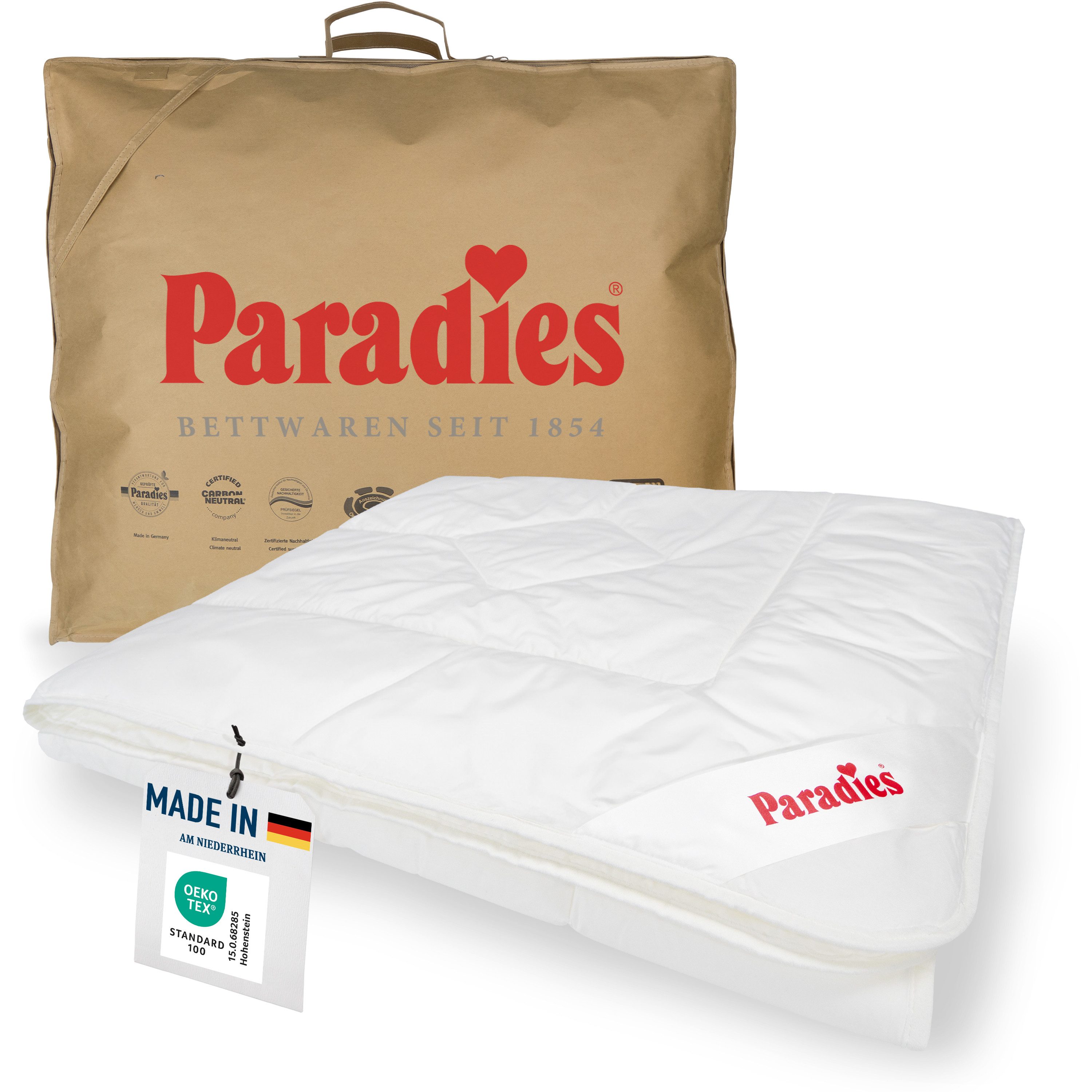 Paradies Kunstfaserbettdecke Prima Bio, Füllung: 100% Polyester, Bezug: 100% Baumwolle kbA, leichte Sommerdecke