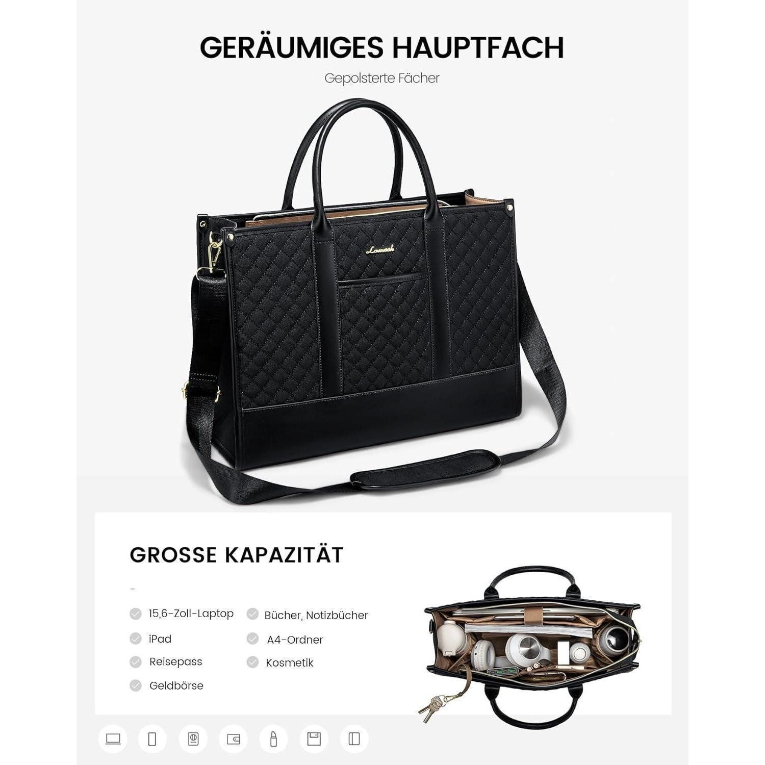 LuxusKollektion Laptoptasche Laptoptasche Damen 15,6 Zoll wasserdicht Business Aktentasche Schwarz
