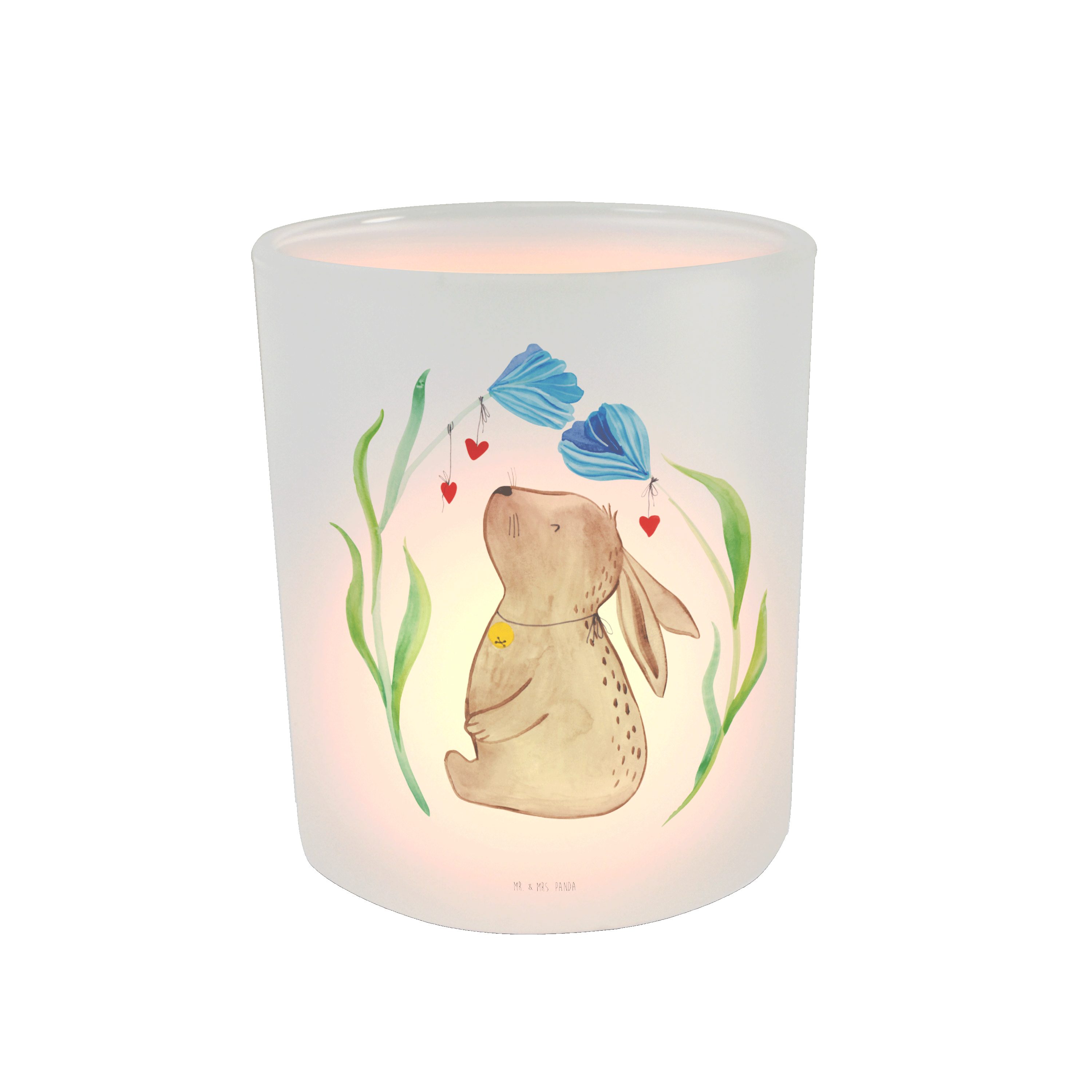 Mr. & Mrs. Panda Windlicht Hase Blume - Transparent - Geschenk, Kerzenglas, Kaninchen, Teelichth (1 St)
