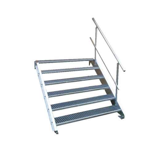 SRM Design Außentreppe 6 Stufen Stahltreppe einseitig. Geländer Breite 70 cm Höhe 90-120cm