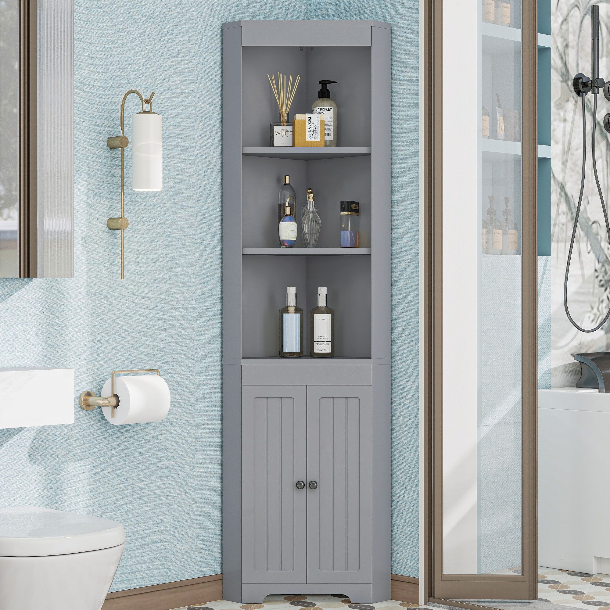 KLAM HOME Hochschrank Badezimmer-Hochschrank, Drei offene günstig online kaufen