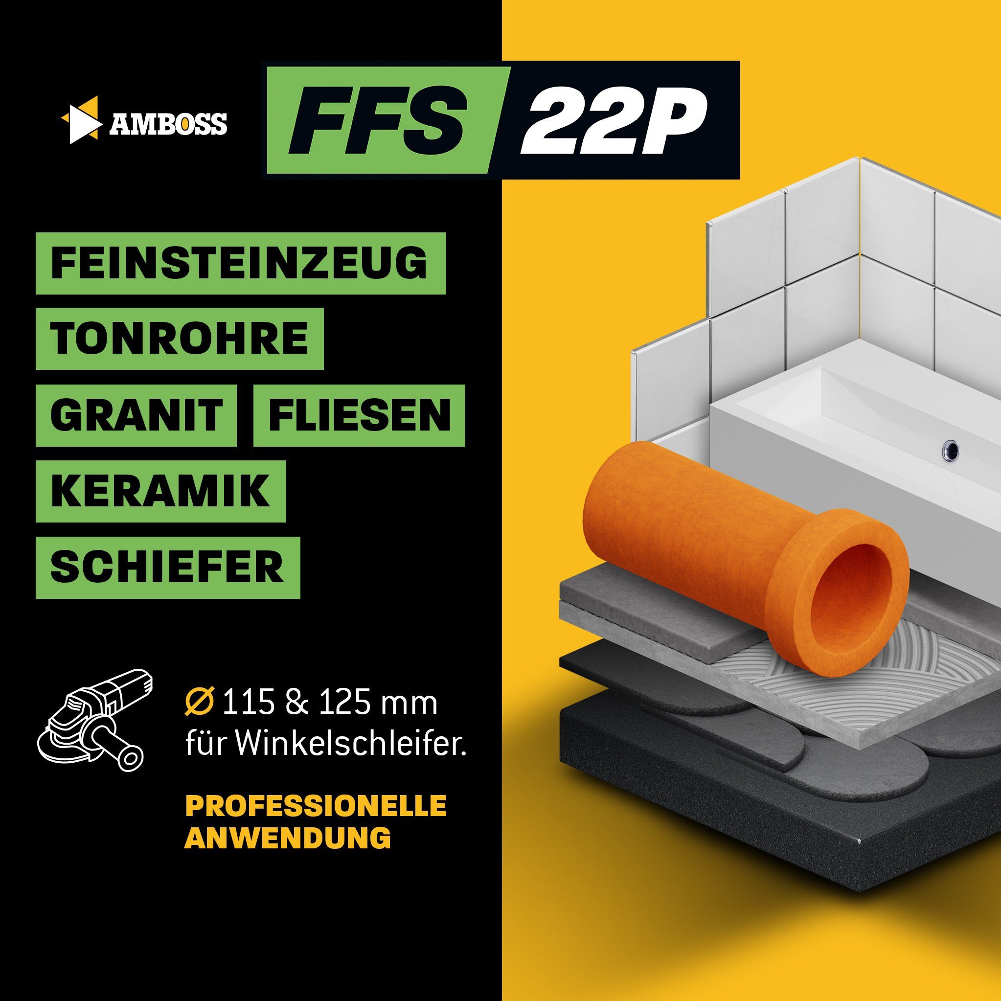 Amboss Werkzeuge Kreissägeblatt FFS x (Bohrung) x 22P mm 115 mm (Dicke) 22.2, Diamant 1.4 Trennscheibe 1.4 22.2