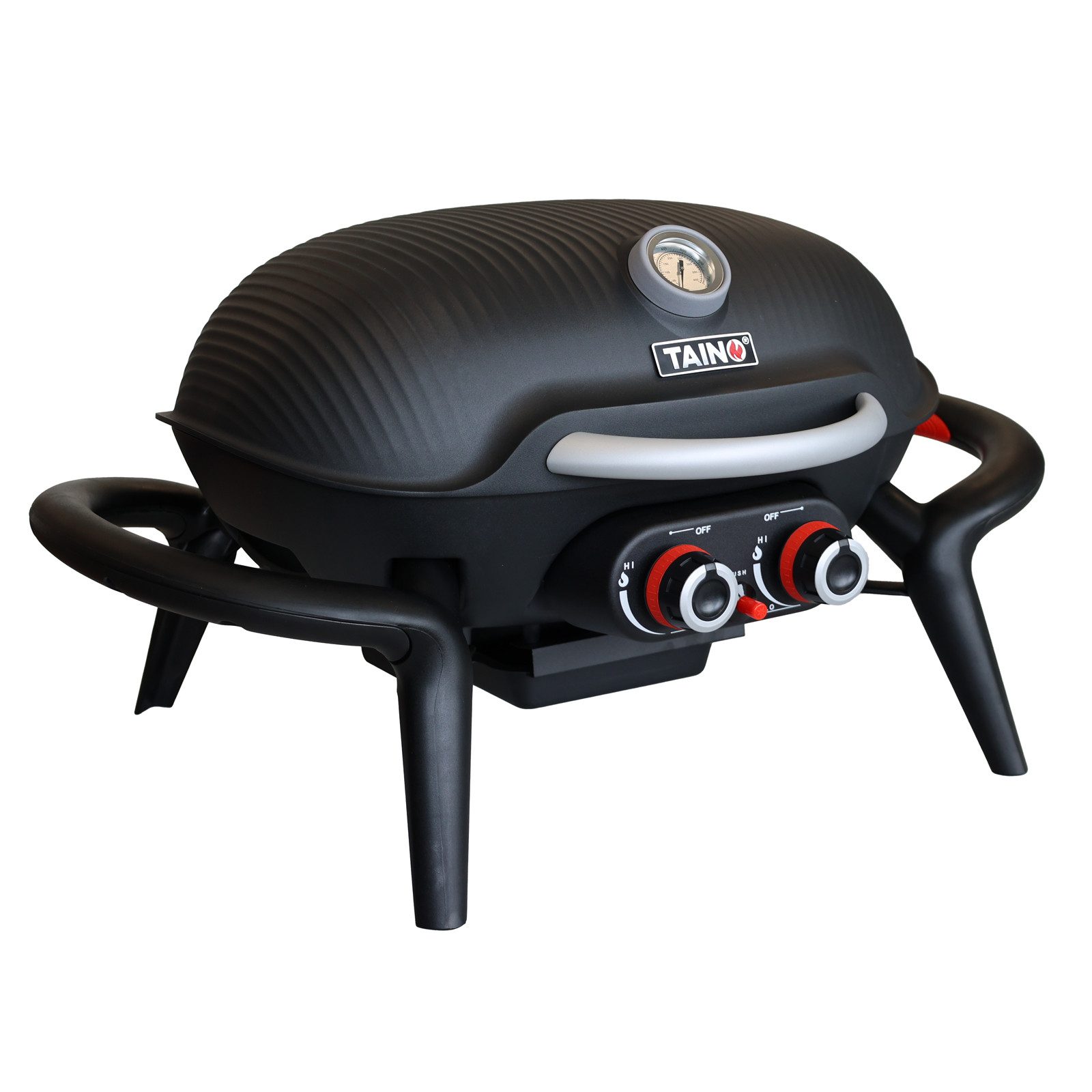 TAINO Tischgrill KENAI, Gasgrill klein, Balkongrill, Thermometer, Schwarz