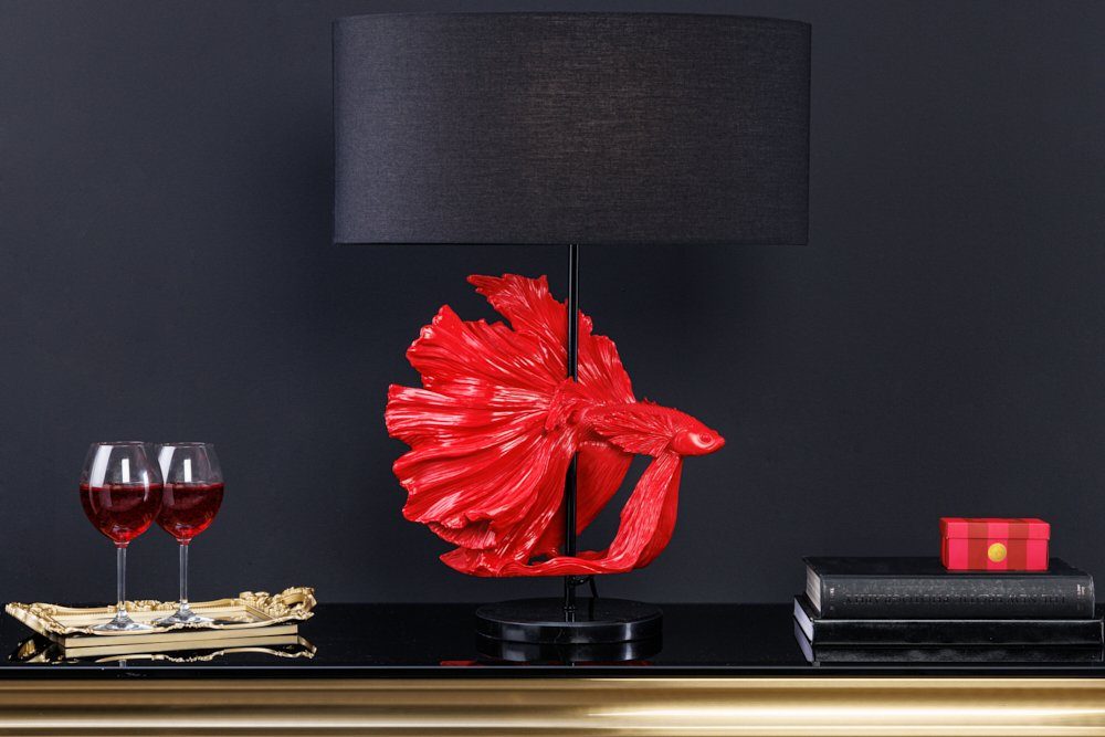 Marmor-Fuß / Fisch-Figur rot, Design · riess-ambiente · CROWNTAIL Leuchtmittel, Ein-/Ausschalter, ohne Tischleuchte · schwarz · Wohnzimmer Schlafzimmer 65cm Stoff ·