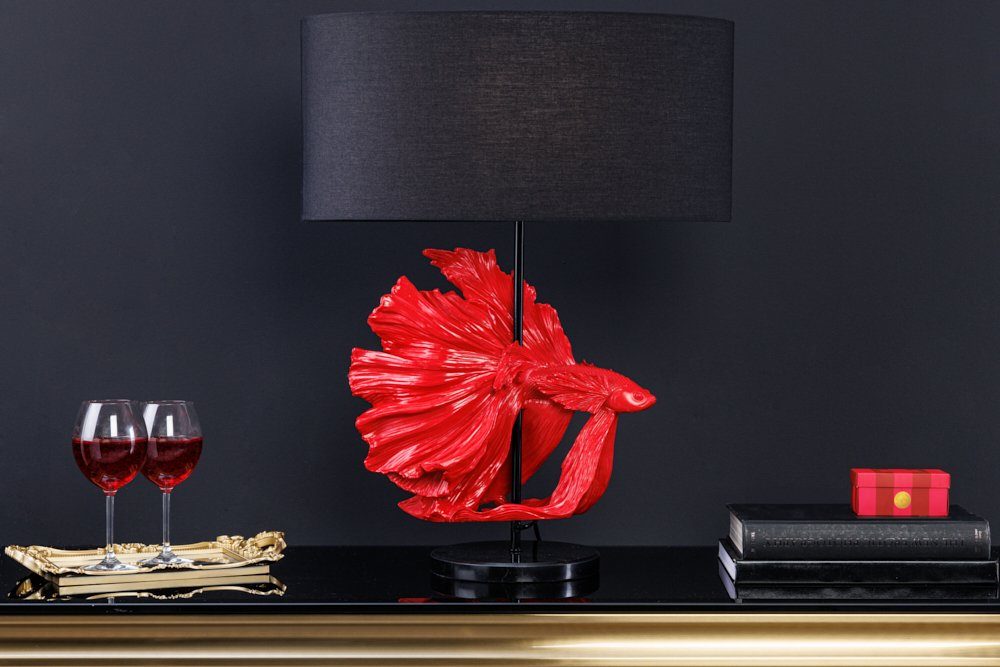 riess-ambiente Tischleuchte CROWNTAIL 65cm schwarz / rot, Ein-/Ausschalter, ohne Leuchtmittel, Wohnzimmer · Stoff · Marmor-Fuß · Fisch-Figur · Schlafzimmer · Design