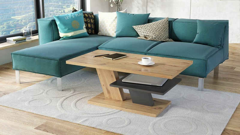 Mazzoni Couchtisch »Design Couchtisch Cliff Eiche Artisan / Anthrazit Grau matt Tisch Wohnzimmertisch 110x60x45cm mit Ablagefläche«