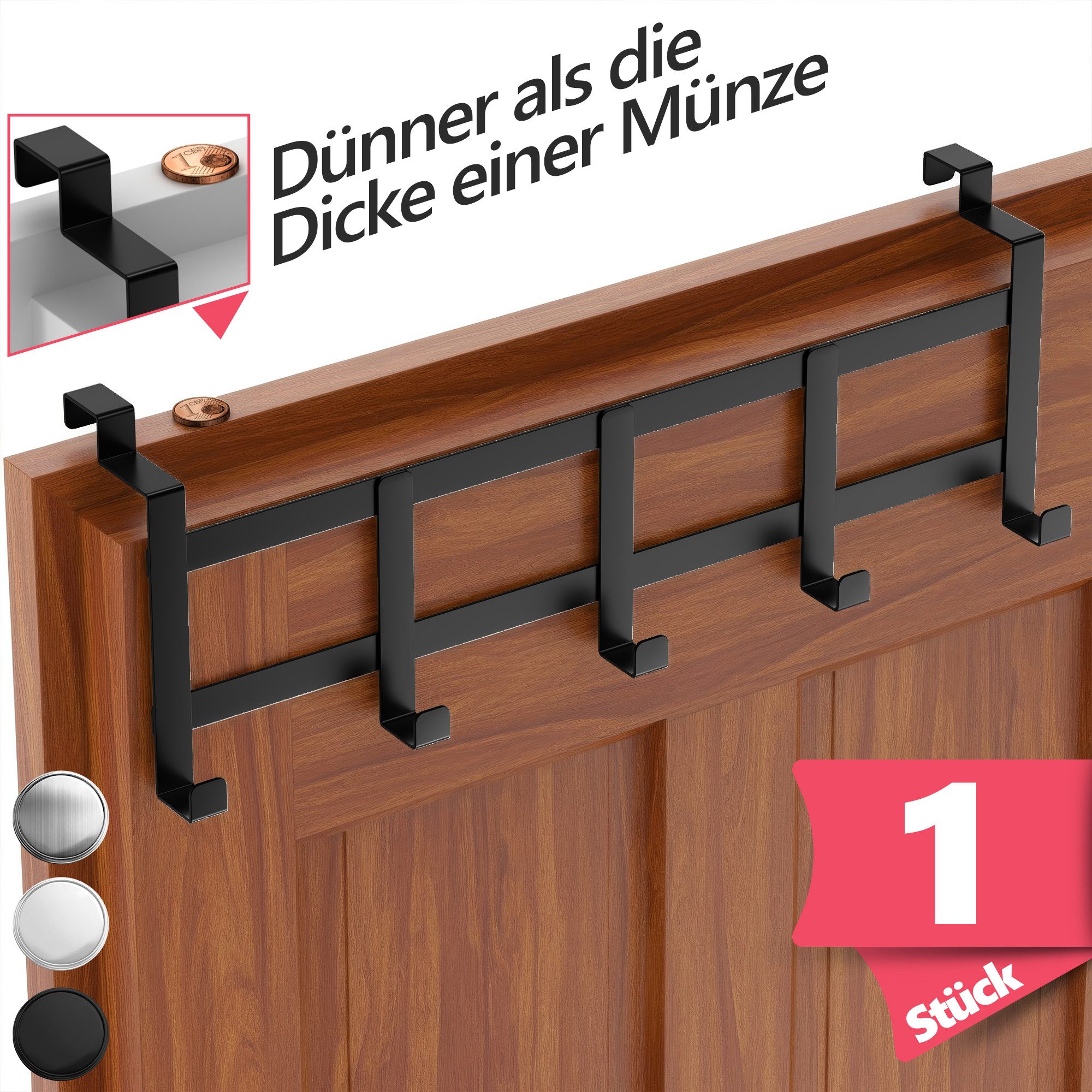 Lindenstein Türhaken Türgarderobe Edelstahl, Türen, (Packung, 1-St., 1), ohne Bohren,Stabil,langlebig,rostbeständig,verformungsresistent