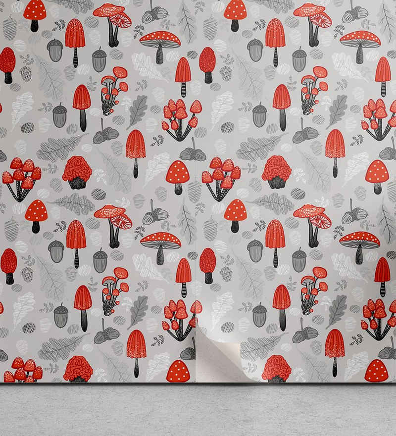 Abakuhaus Vinyltapete selbstklebendes Wohnzimmer Küchenakzent, Pilz Sketch Wald Entwurf