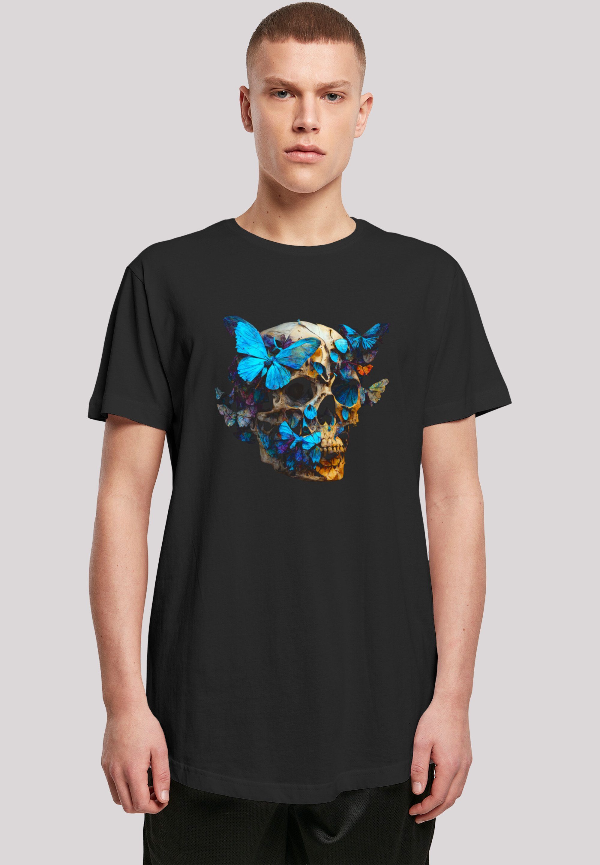 F4NT4STIC T-Shirt Schmetterling Skull TEE Print schwarz LONG