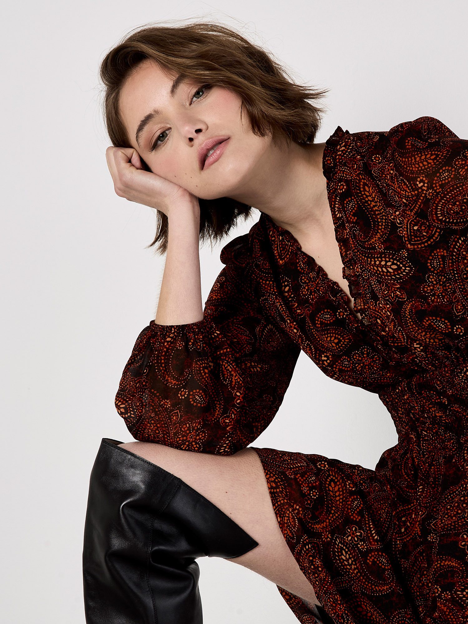 Apricot Minikleid Druckkleid mit Batik-Paisley-Muster – Bild 4 von 5
