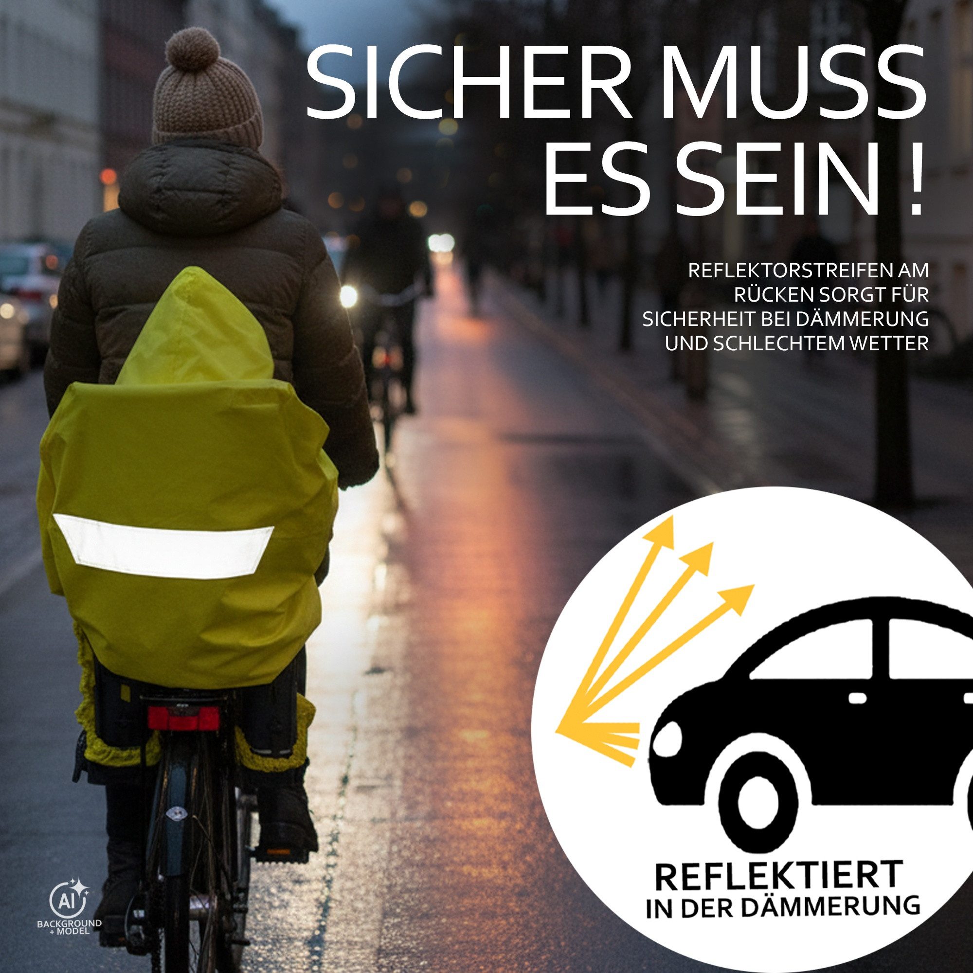 BambiniWelt by Rafael K. Fahrradkindersitz Regencape Regenponcho für Kinderfahrradsitz Reflektorstreifen, Kinderhelm passt unter die Kapuze – Bild 4 von 5