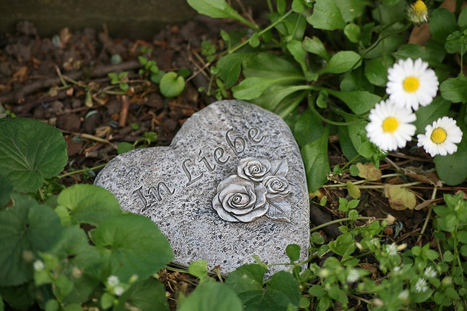 Bambelaa! Gartenfigur Grabschmuck Liebe“ „In Friedhof Grabdeko Steinharz Herz Inschrift