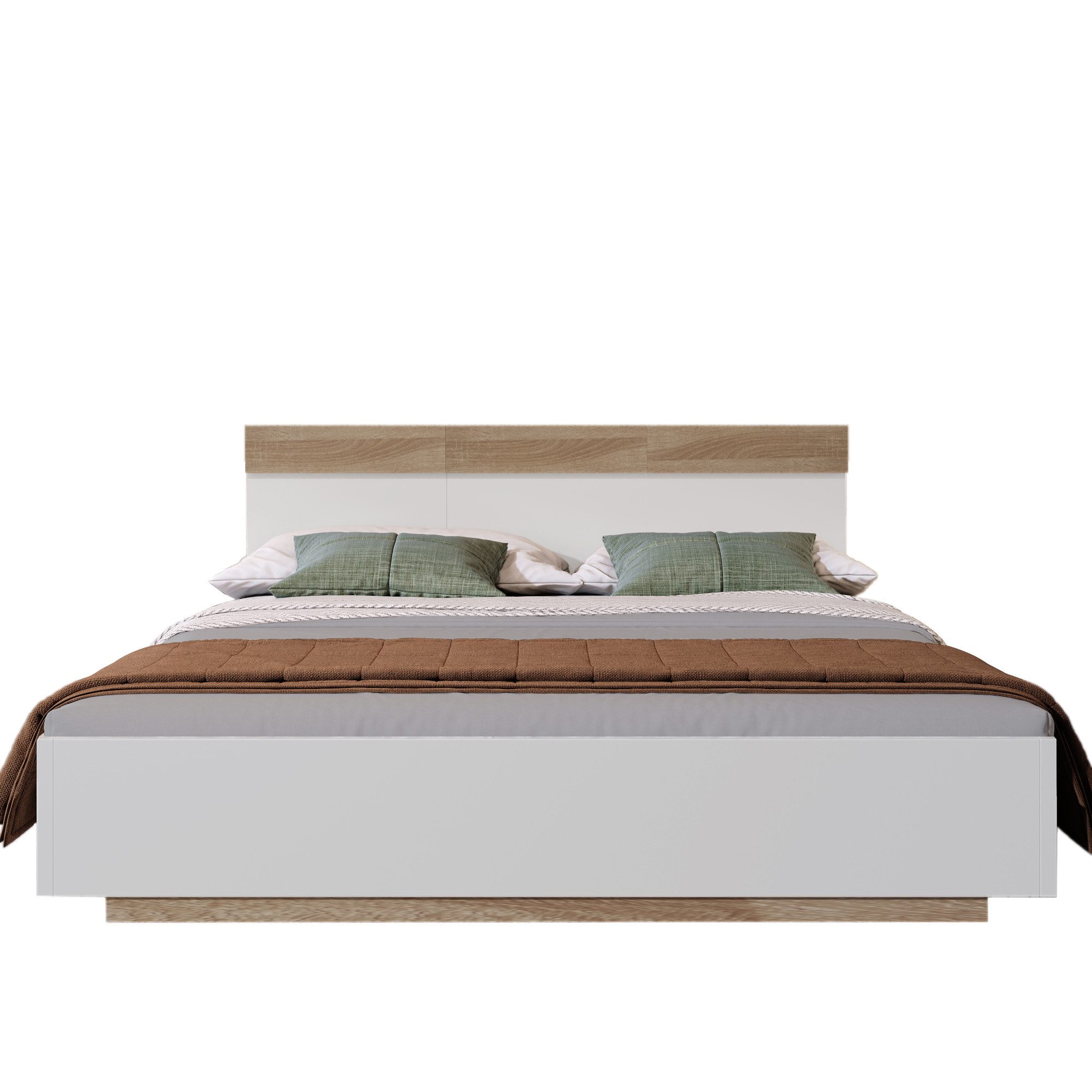 Sweiko Massivholzbett (Doppelbett mit Kopfteil und Lattenrost), Schwebebett,Kiefer