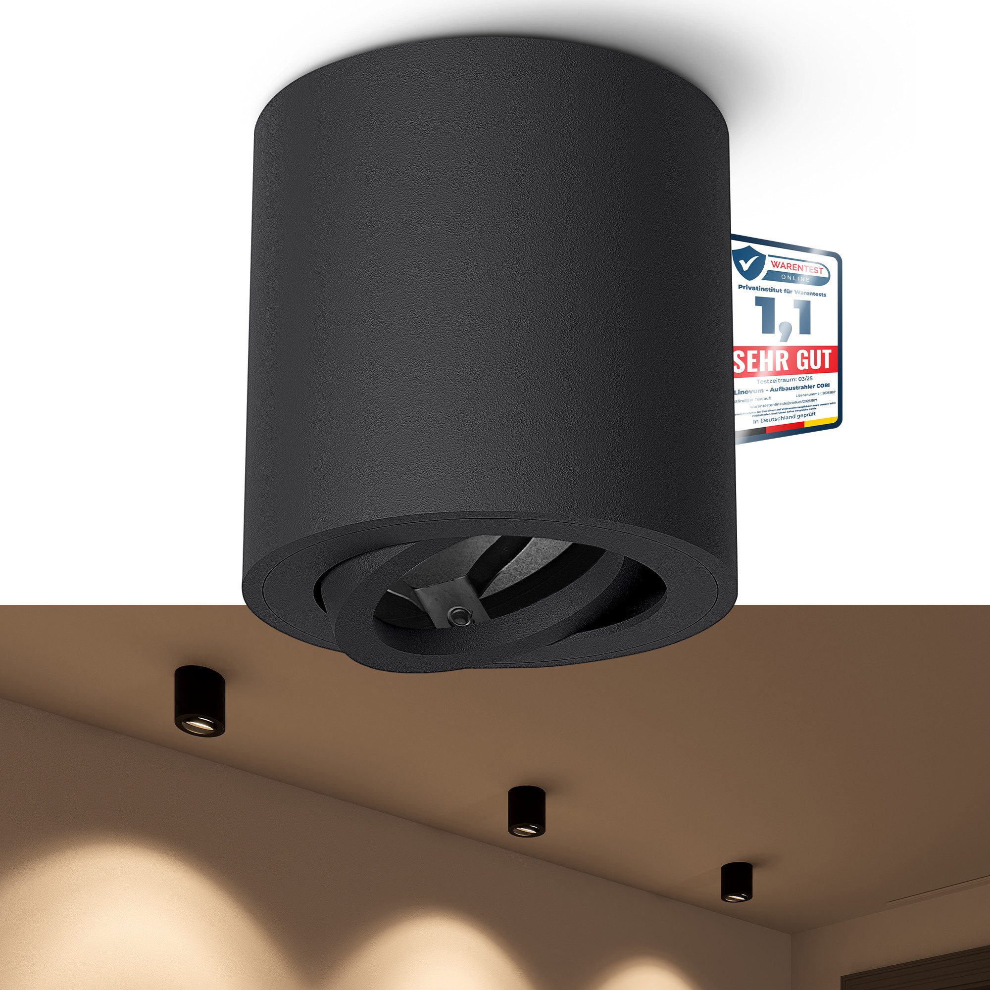 linovum LED Aufbaustrahler Aufbauleuchte CORI schwenkbar Schwarz Deckenlampe Deckenstrahler Spot