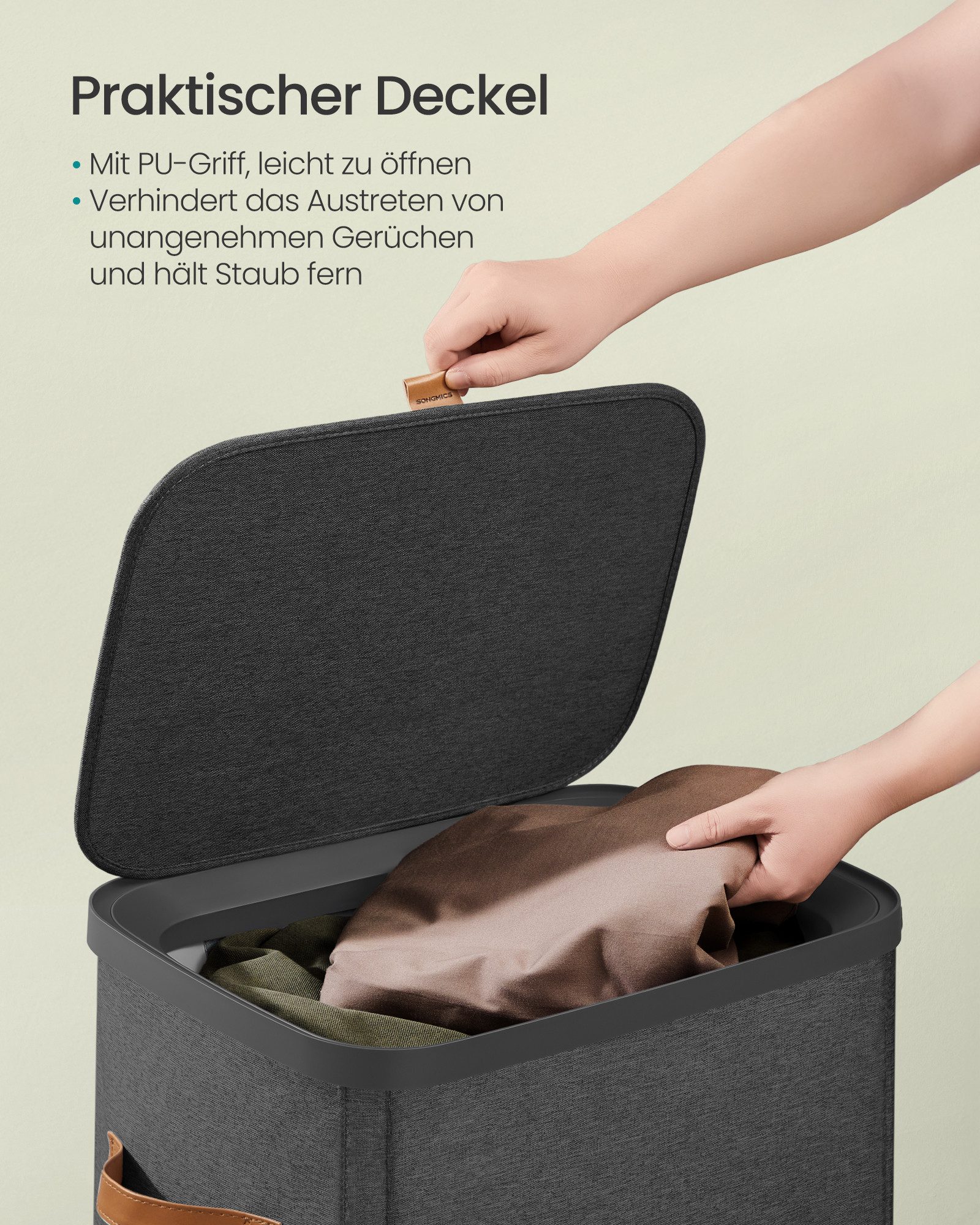 SONGMICS Wäschekorb, 100/170/190 L Wäschesammler 1/2/3 Fächer, Wäschetonne
