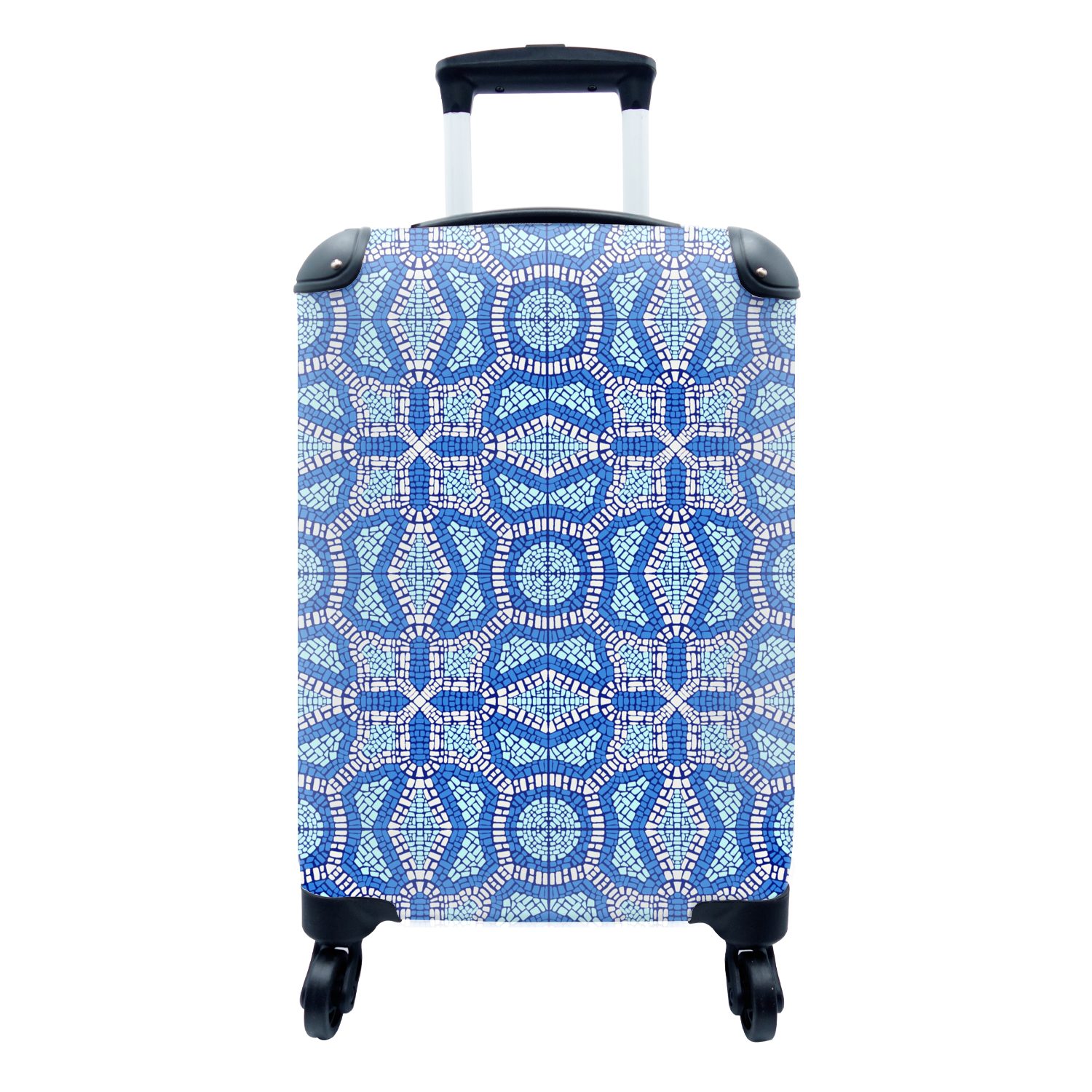 MuchoWow Handgepäckkoffer Mosaik - Blau - Design, 4 Rollen, Reisetasche mit rollen, Handgepäck für Ferien, Trolley, Reisekoffer