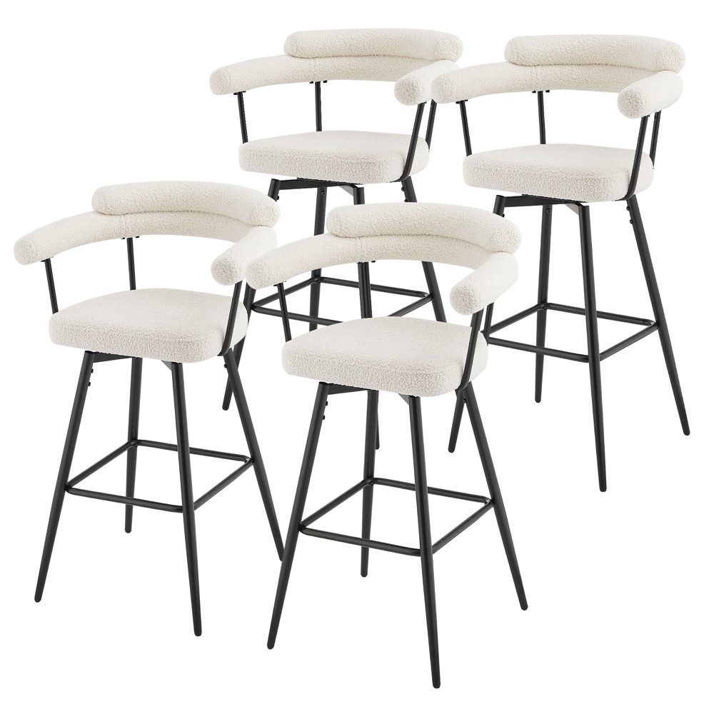 ML-DESIGN Barhocker Gepolsterter Barstuhl mit Rückenlehne und Fußstütze, 360° drehbar (4 St), 4er Set Bistrohocker aus Teddy-Stoff, Drehstuhl Hocker Tresenhocker