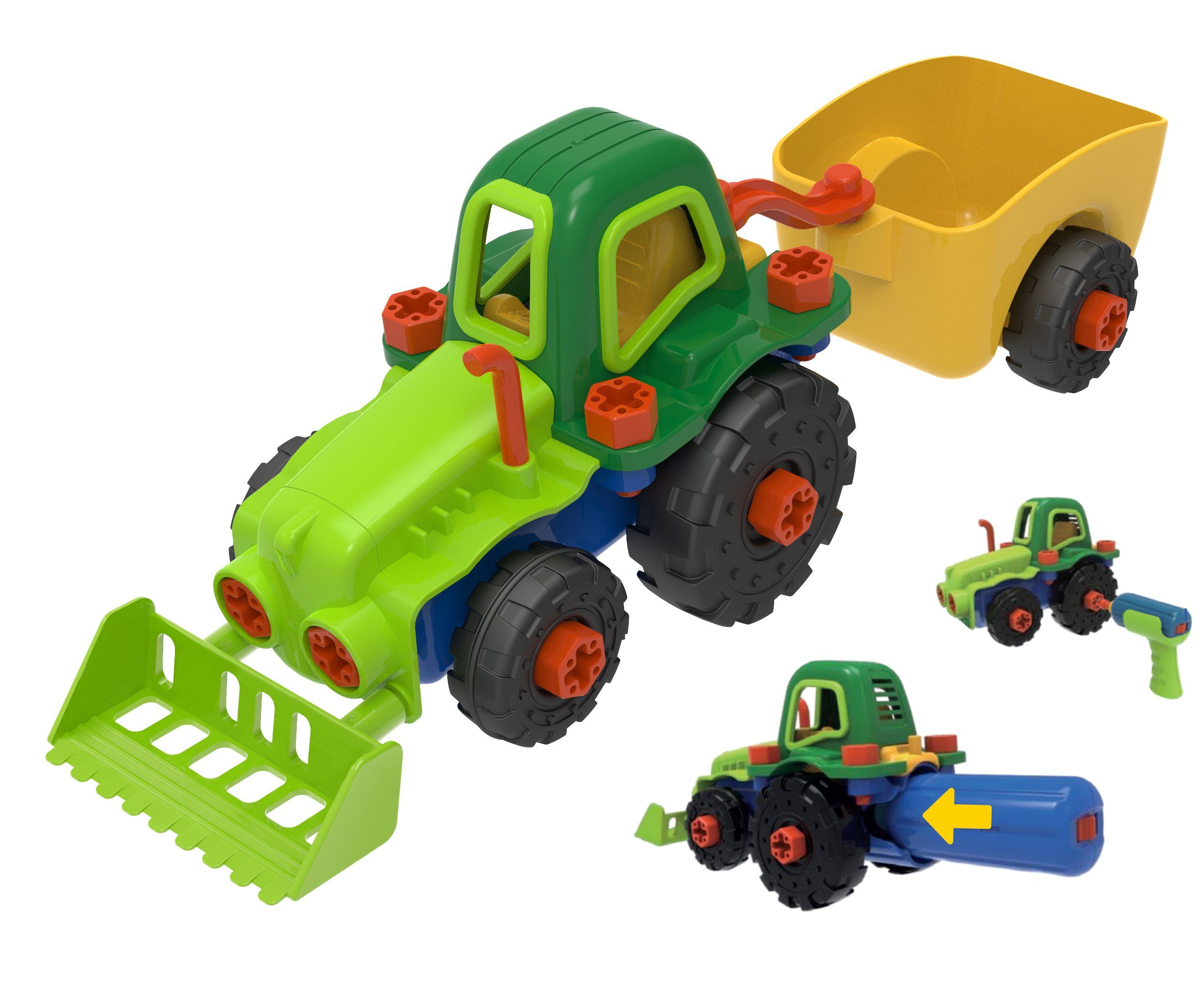 Edu-Toys Experimentierkasten JS030 MINT E-Traktor mit Anhänger Bausatz mit elektrischem Schrauber, (29-tlg)