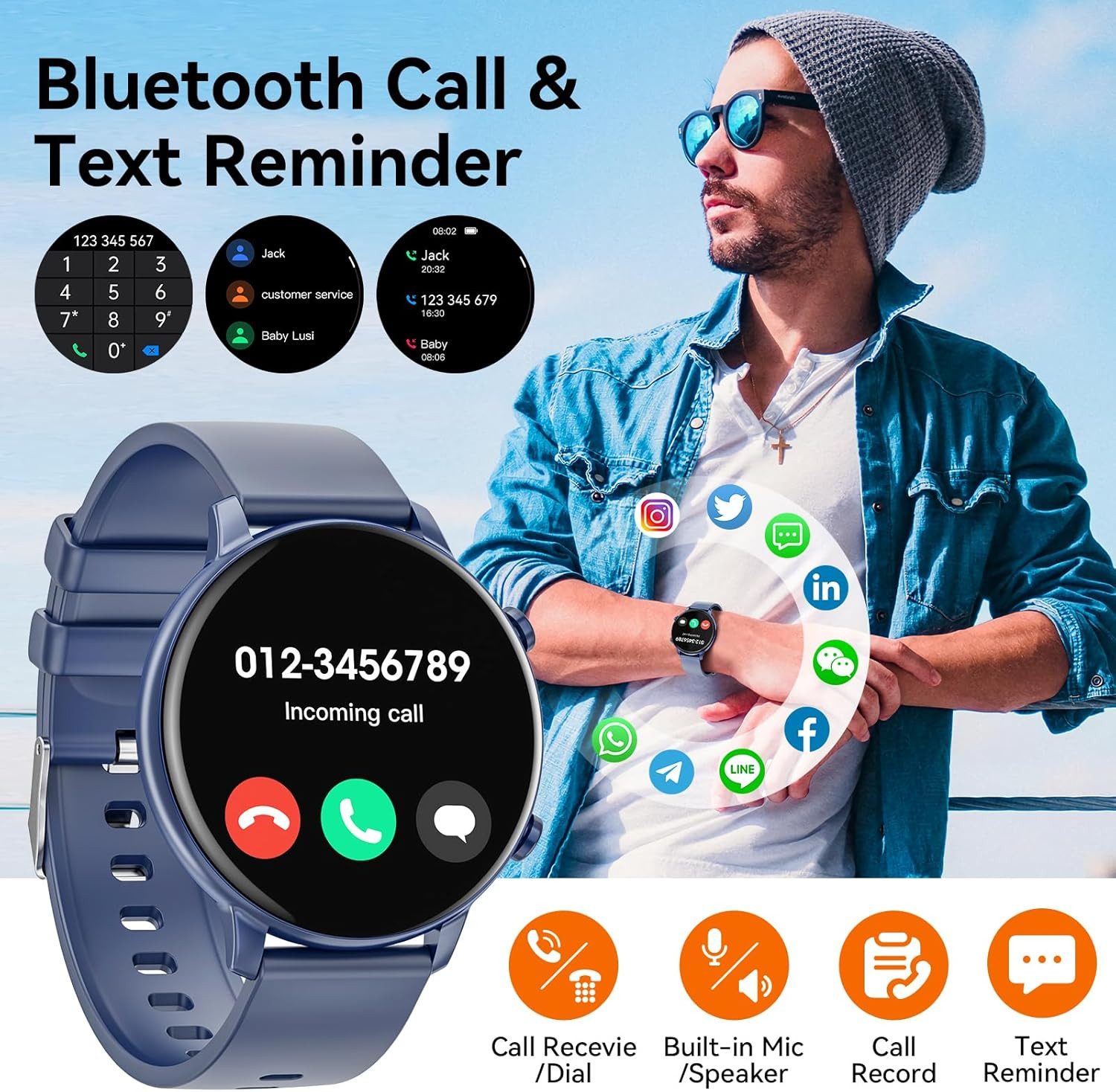 Hwagol Smartwatch (3,5 cm, android ios), Smartwatch mit 1.38" HD Display, Bluetooth Anrufen