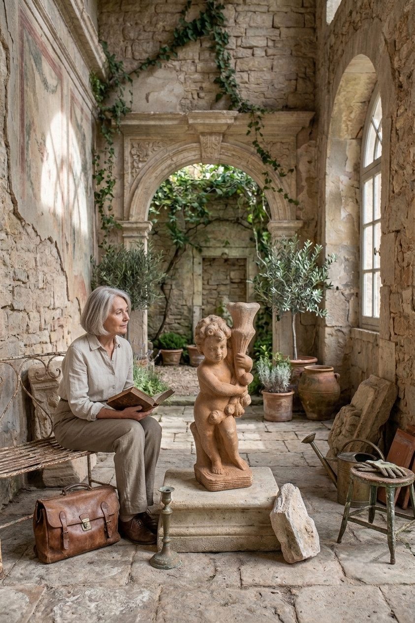 JVmoebel Dekofigur Antik-Stil Putto Engelfigur Terrakotta Gartenstatue Junge Sofort (Einzelartikel, 1 St), Antik-Look