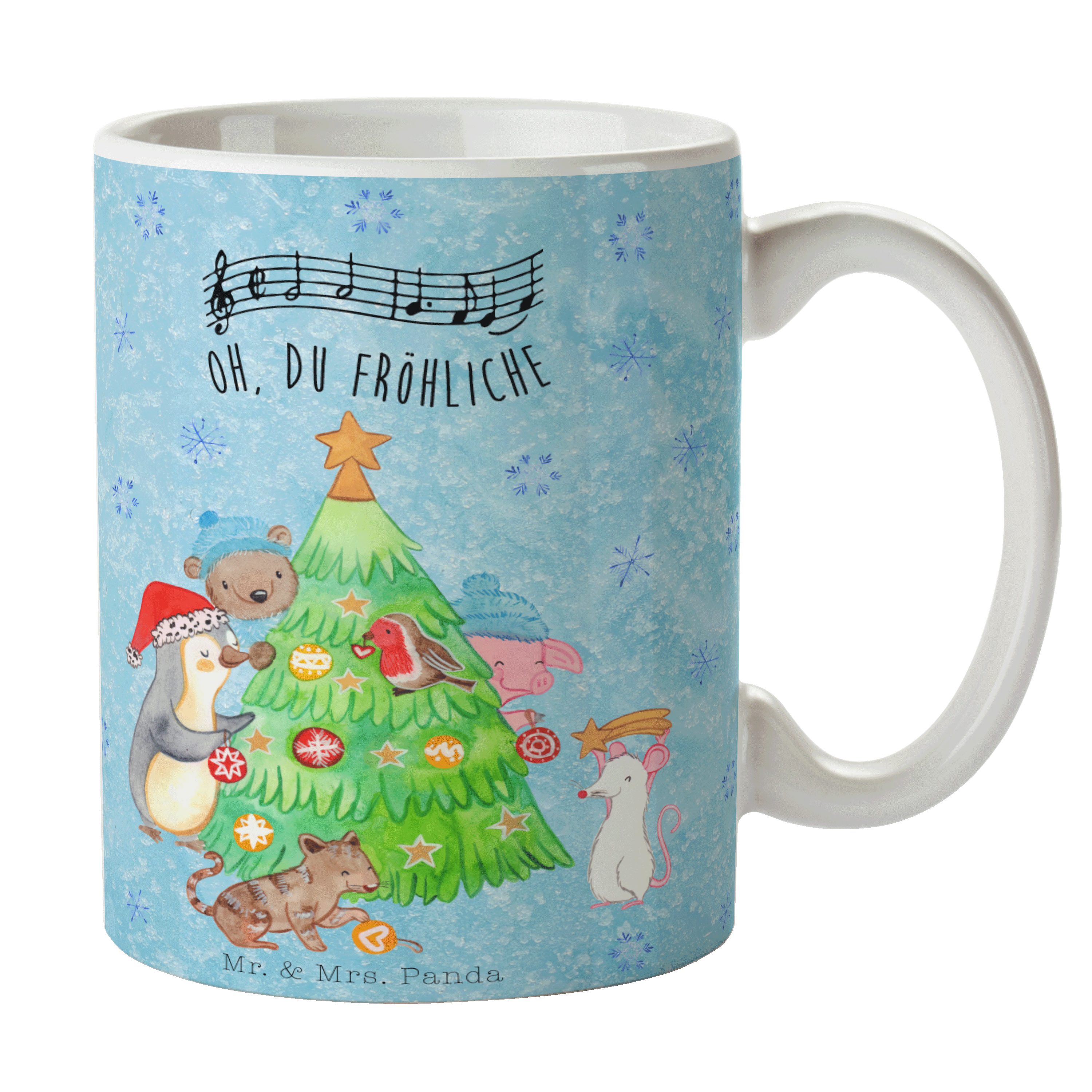 Mr. & Mrs. Panda Tasse Weihnachtsbaum schmücken - Eisblau - Geschenk, Advent, Kaffeetasse, H, Keramik