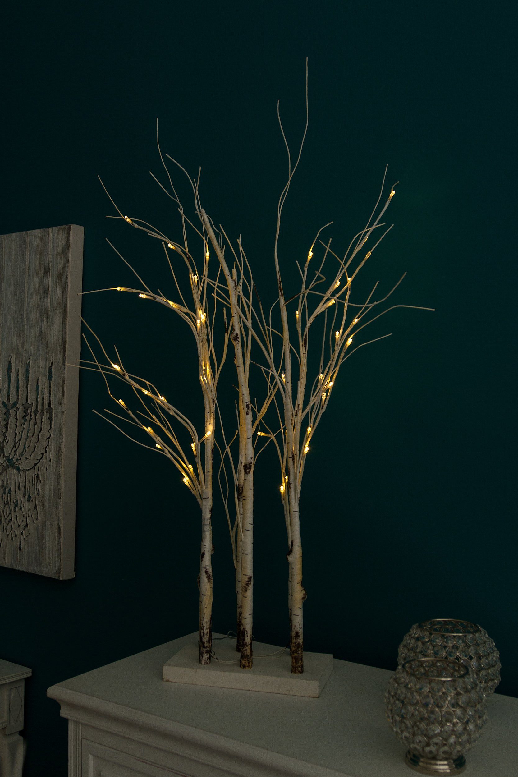 Wohnando Künstlicher Weihnachtsbaum Dekorativer Raumteiler 90cm in  Birkenoptik mit stimmungsvollen 44 LEDs | LED-Bäume