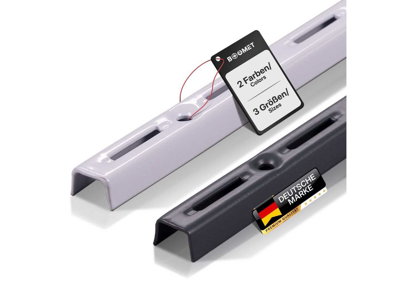 BOOMET Wandregalhalter Wandschienen für Regalsystem 1-reihig, 2-tlg., Weiß 50cm Regalschienen Wandregal Schiene