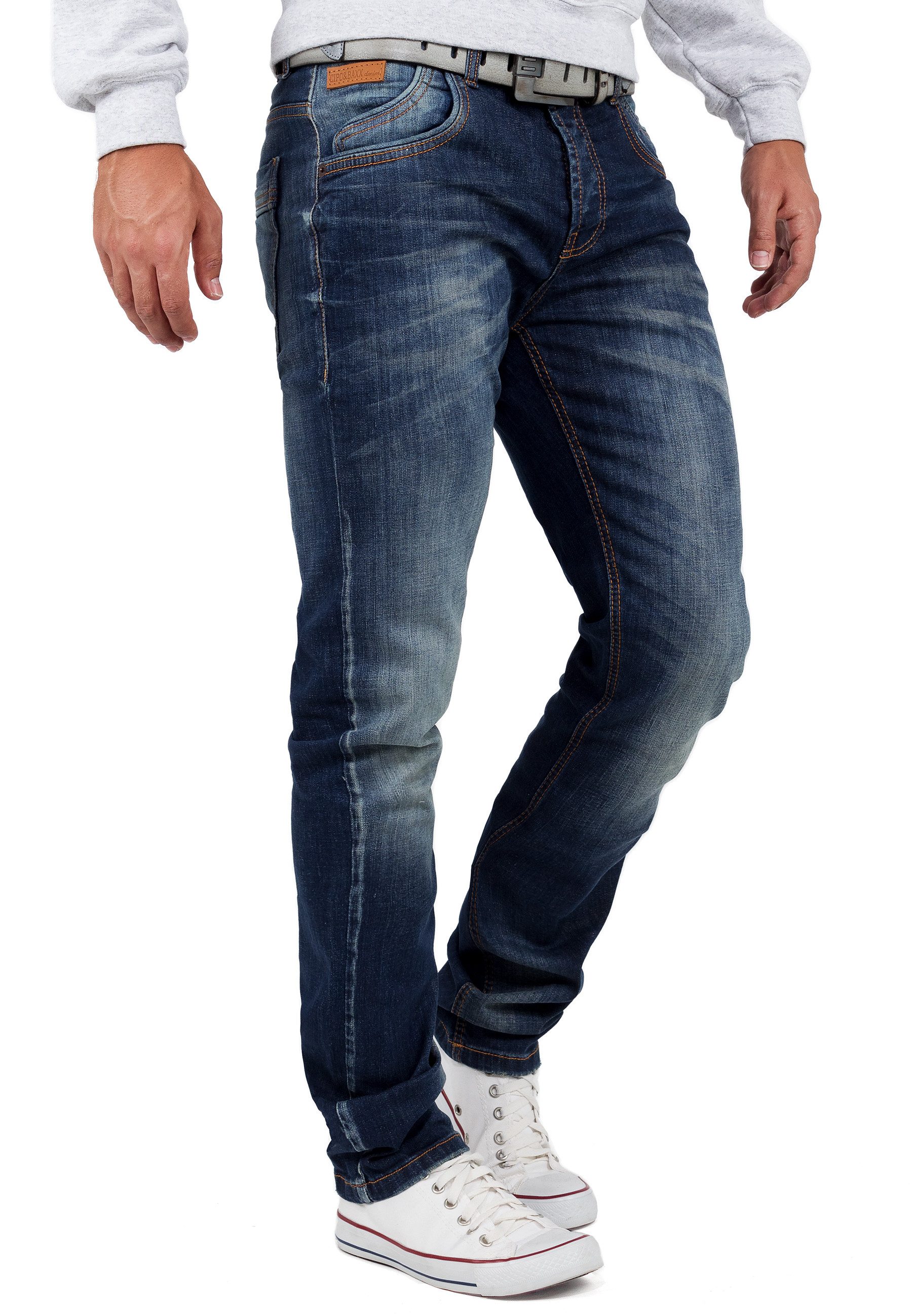 Cipo & Baxx 5-Pocket-Jeans Herren Regular Fit Jeans Stonewashed BA-CD186A (1-tlg) mit lässiger Stonewashed Waschung