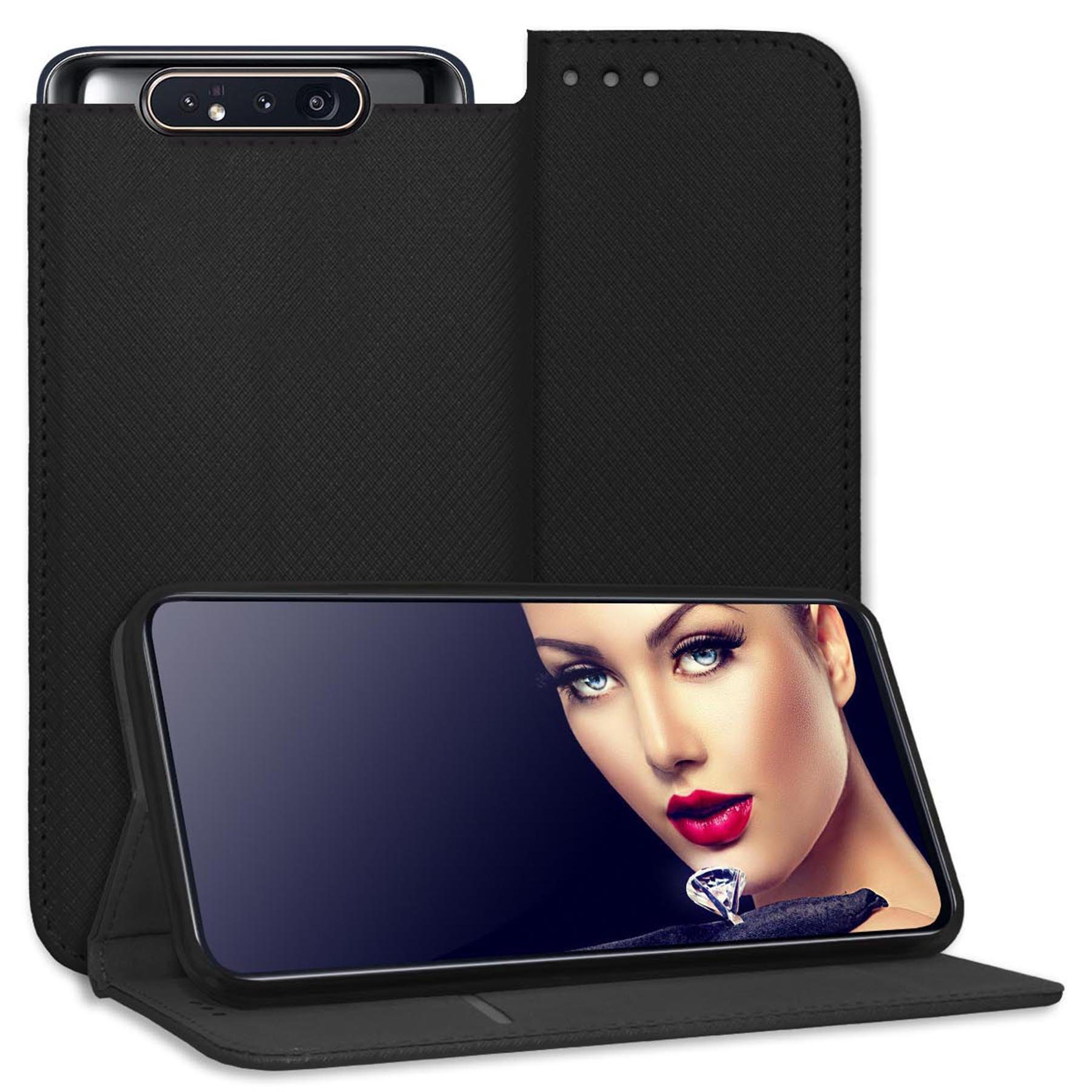 mtb more energy Smartphone-Hülle Smart Magnet für Samsung Galaxy A80, Schwarz, Bookstyle Klapphülle Cover Wallet Case aus Kunstleder