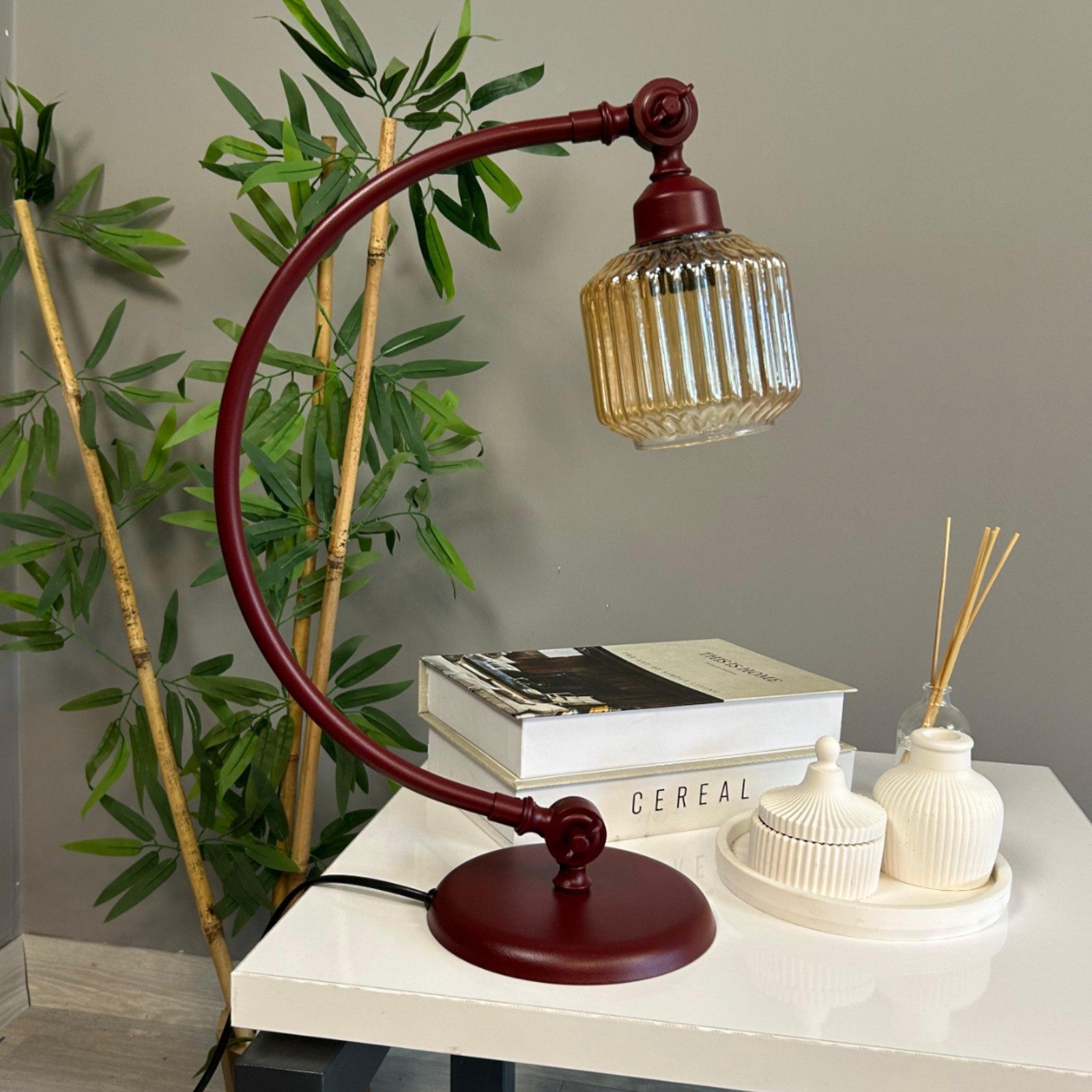 Bamyum Nachttischlampe Jerno Retro Glas Tischleute mit Kabel, ohne Leuchtmittel