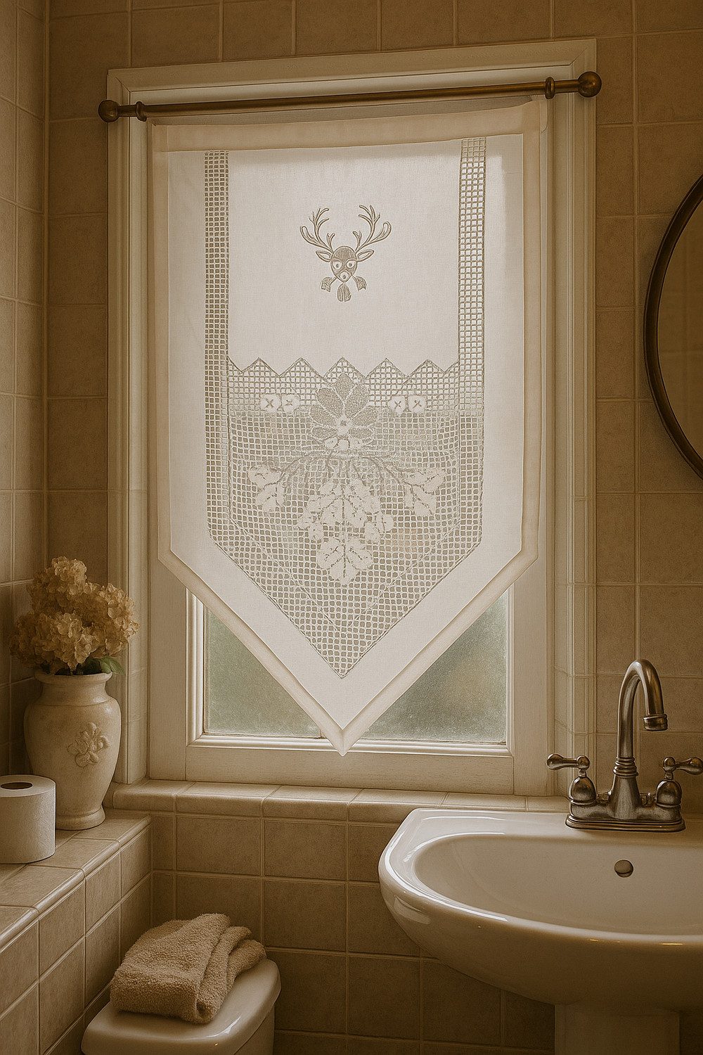HOSSNER - ART OF HOME DECO Scheibengardine 40x70 cm (1 St), blickdicht, Baumwolle, Vintage, Romantische Stickerei
