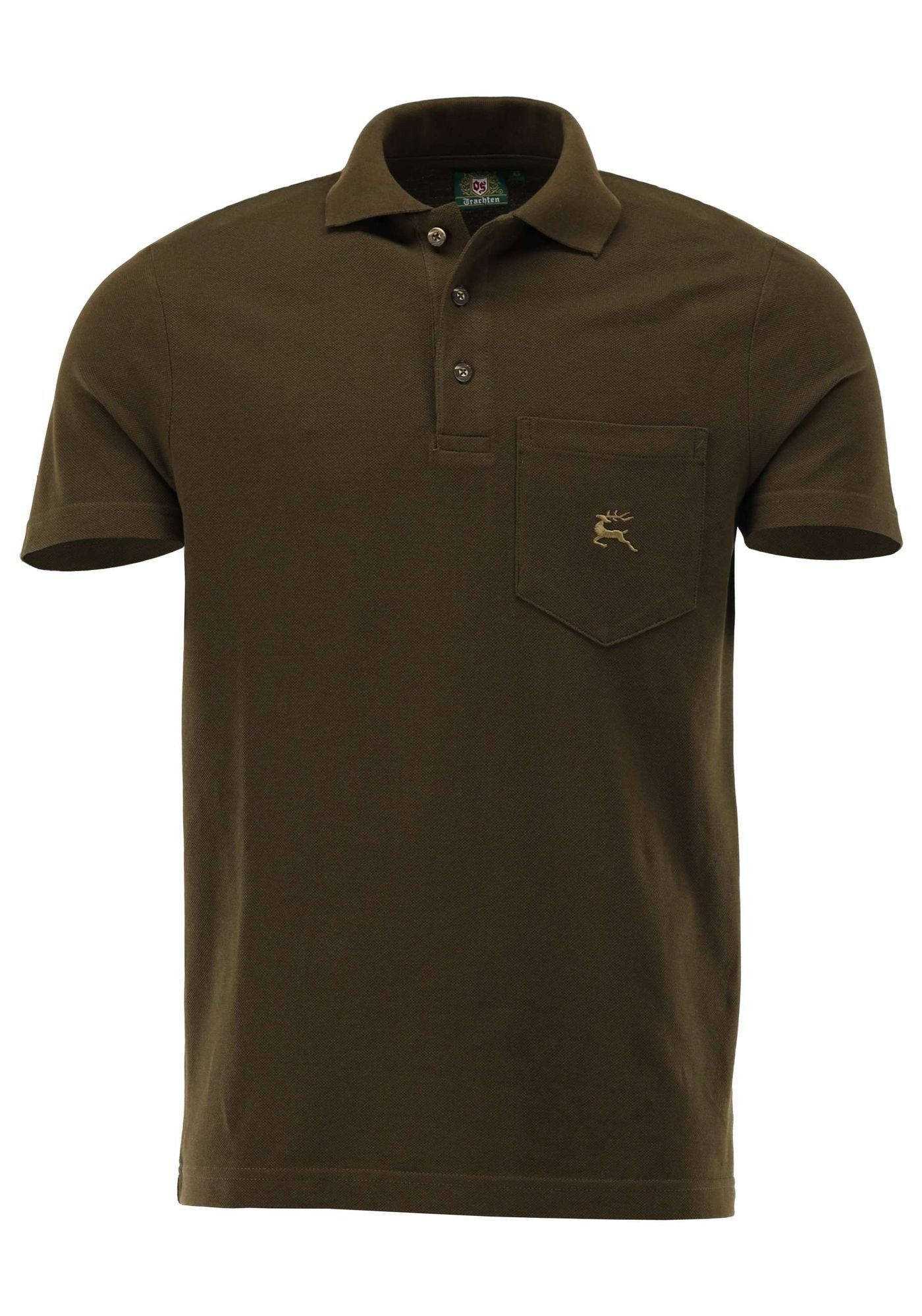OS Trachten Poloshirt Balun Kurzarm Jagdshirt mit Hirsch-Stickerei auf der günstig online kaufen