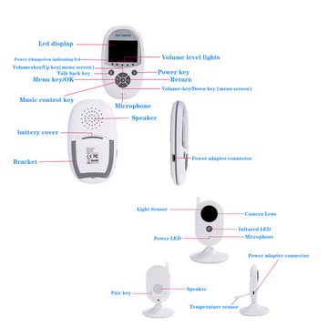 GOOLOO Video-Babyphone Babyphone, Kamera, 2,4" LCD, Nachtsicht, Temperatur, Schlaflieder, VOX, Energiesparender VOX-Modus