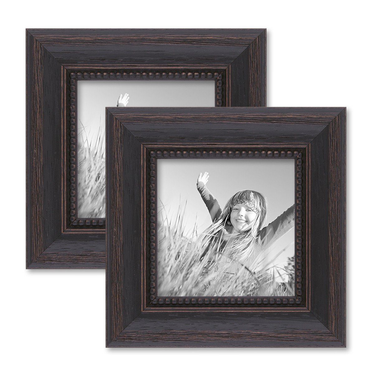 PHOTOLINI Bilderrahmen 2er Set im Shabby-Chic Landhaus-Stil Massivholz