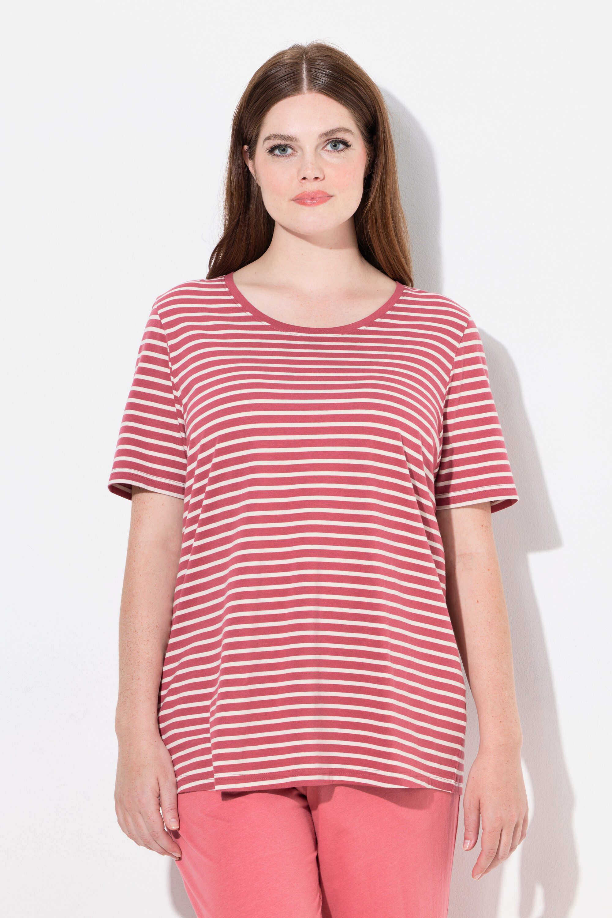 Ulla Popken Pyjamaoberteil Pyjamashirt Ringel Rundhals günstig online kaufen
