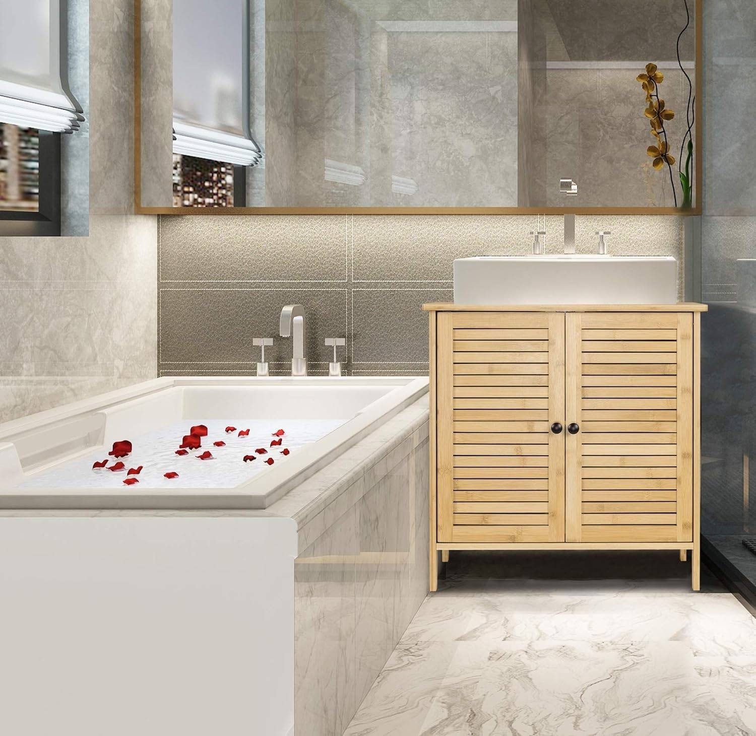 EUGAD Badmöbel-Set, Badezimmerschrank mit Spiegelschrank, Bambus günstig online kaufen