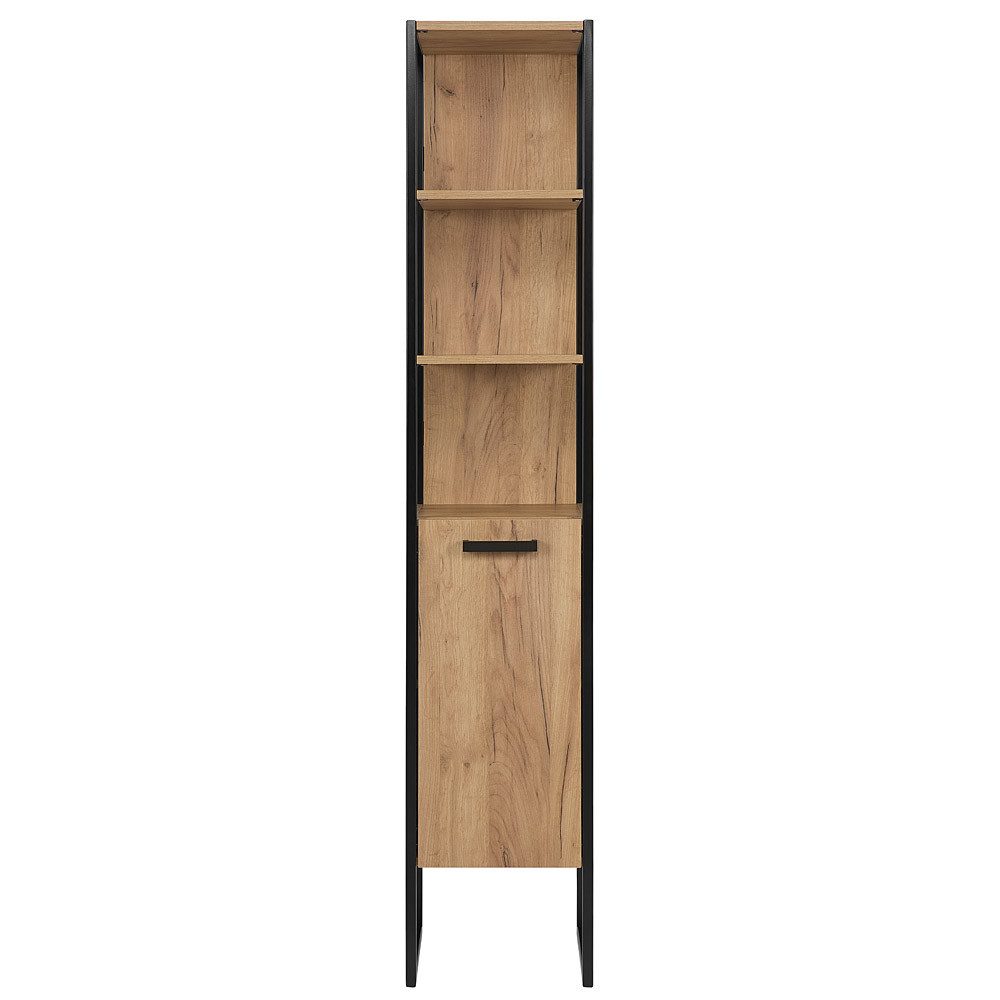 Lomadox Hochschrank MANHATTAN-56 Industrial-Design in Gold Craft Oak/schwarz B/H/T ca. 35/185/33cm