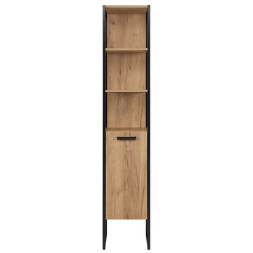 Lomadox Badmöbel-Set MANHATTAN-56, (Spar-Set, 5-St), Gold Craft Oak Eiche/schwarz 190/200/46cm