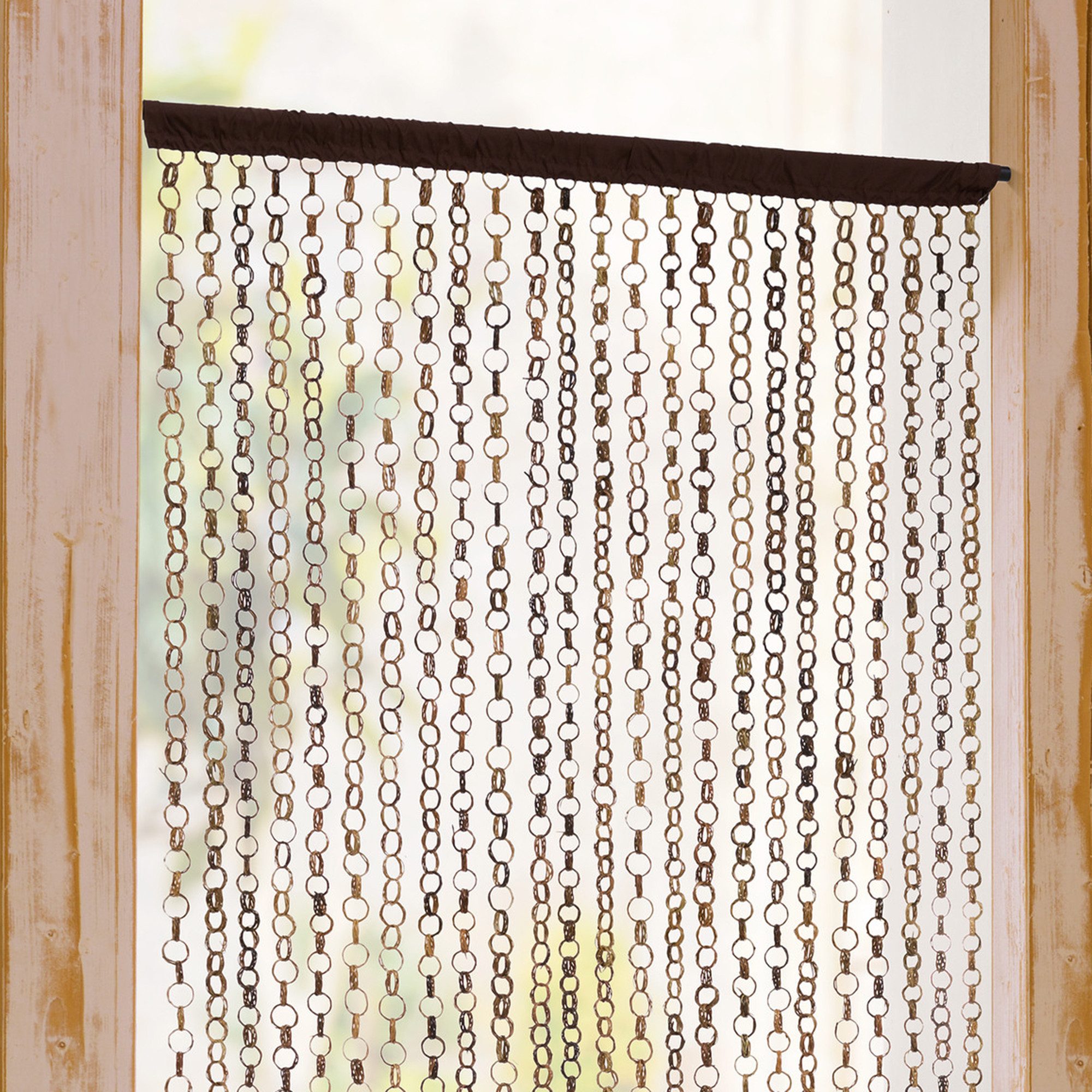 Dekoleidenschaft Türvorhang aus Bambus "Ring in Ring" 90x185 cm, Balkontür Insektenschutz Vorhang, Stangendurchzug, halbtransparent, Fadenvorhang, Bambusvorhang, Raumteiler