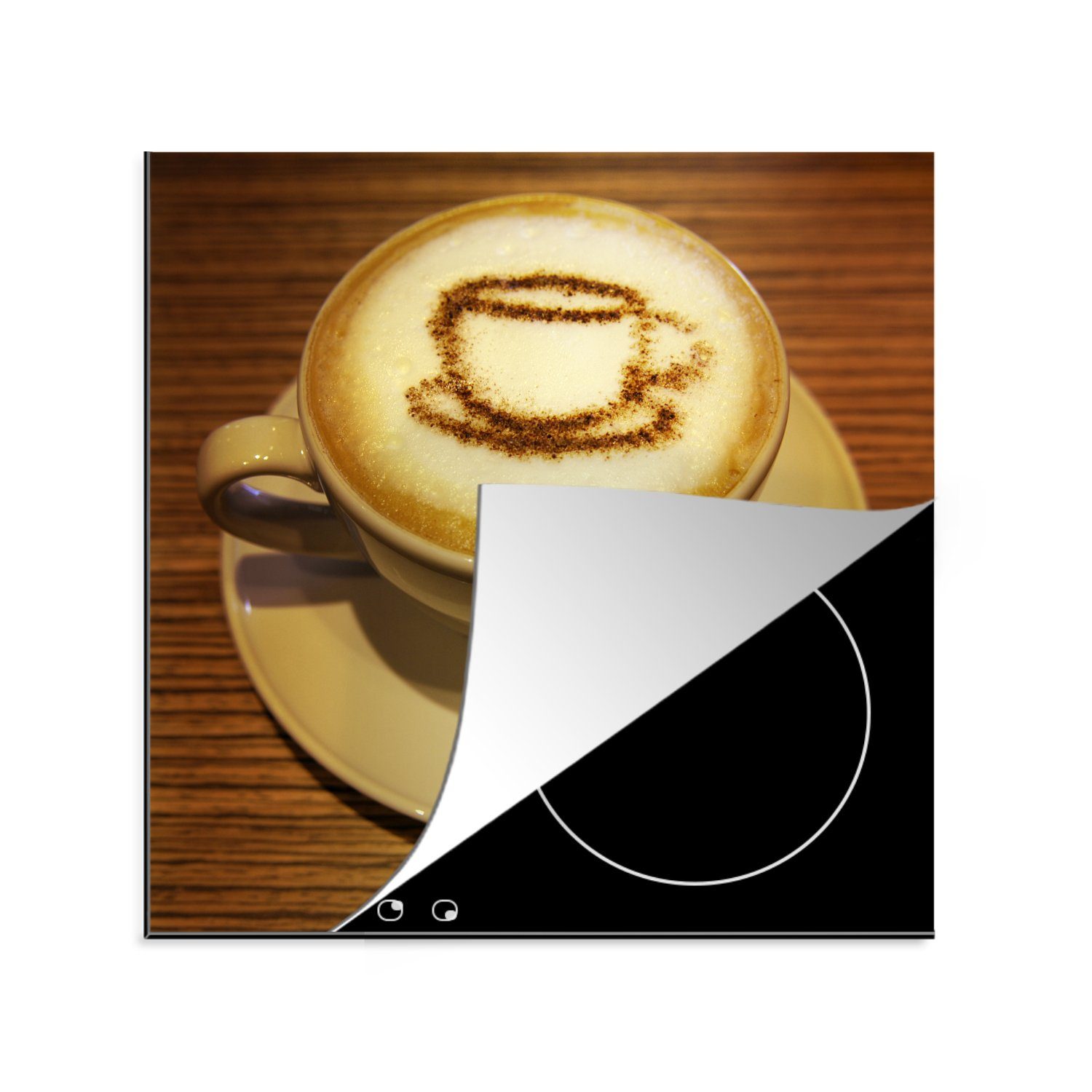 (1 einer Latte des küche cm, Ceranfeldabdeckung, tlg), Cappuccino, im Arbeitsplatte Vinyl, Kaffee Herdblende-/Abdeckplatte Tasse MuchoWow Art Schaum für 78x78