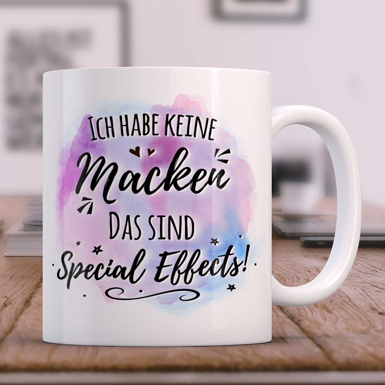 GRAVURZEILE Tasse mit Spruch - Ich habe keine Macken, Keramik, Farbe: Weiß