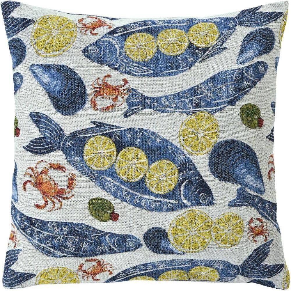 sander table + home Kissenhülle Kissenhülle Paros aus Jacquard – Maritimes Design mit Fisch & Zitrone