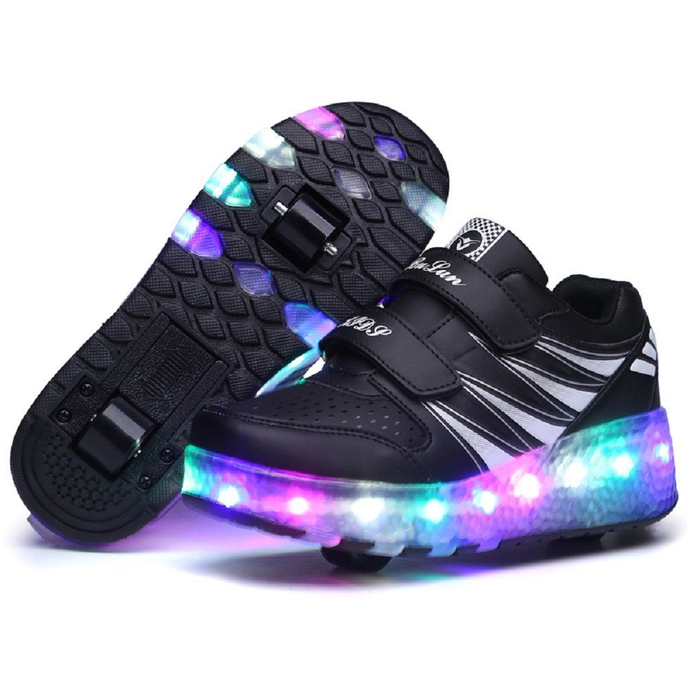 Schwarz (Sportrollschuhe, leuchtende zwei Kinder der HUSKSWARE Schuhe USB-Aufladung, Runden), 1-St., Rollschuhe B-DZ-988, der Sportrollschuhe